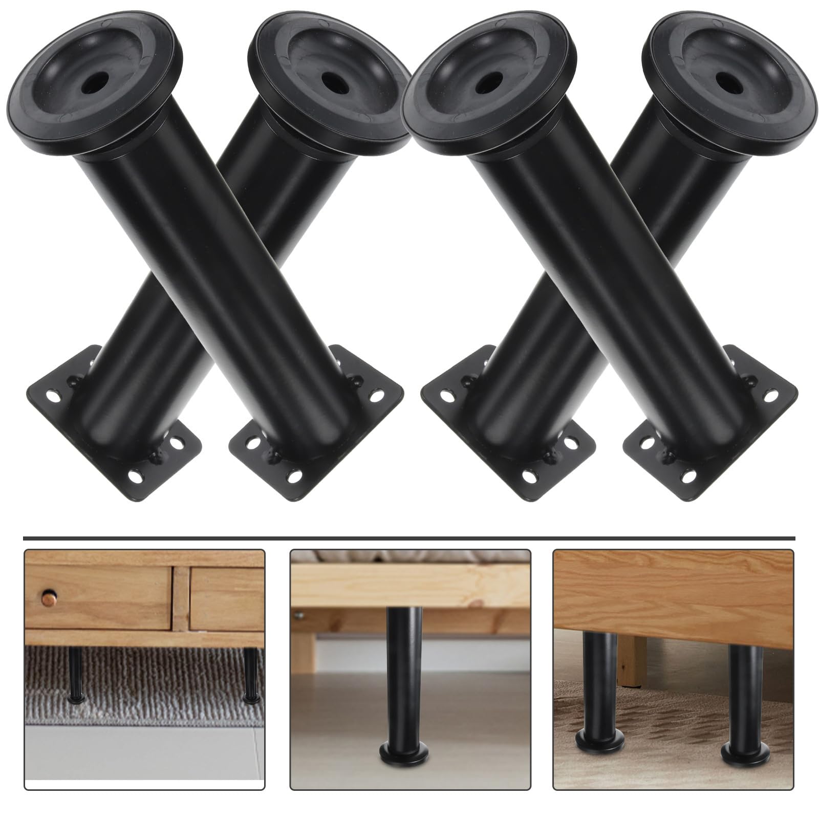 Operitacx Piedini Regolabili per Mobili in Gomma Antiscivolo, Altezza 18-30 Cm, Supporto per Rete Letto, Adatti a Divani e Armadi, Nero, Set 4 Pezzi