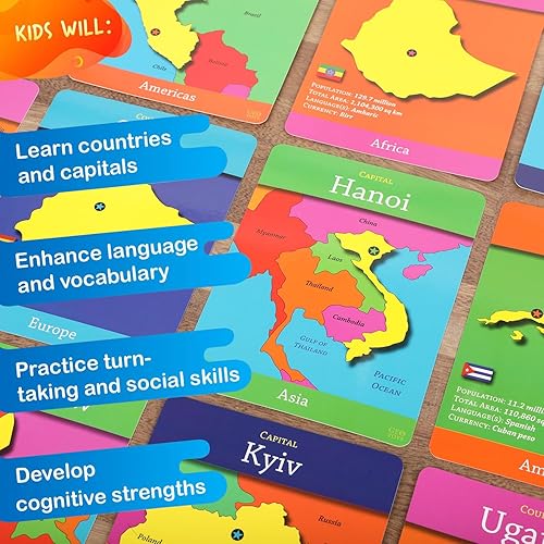 Miniatura 4 de Geotoys GeoCards, paquete de tarjetas flash World & USA Juego de geografía, juegos de cartas para niños para familias, hogar, escuela y viajes