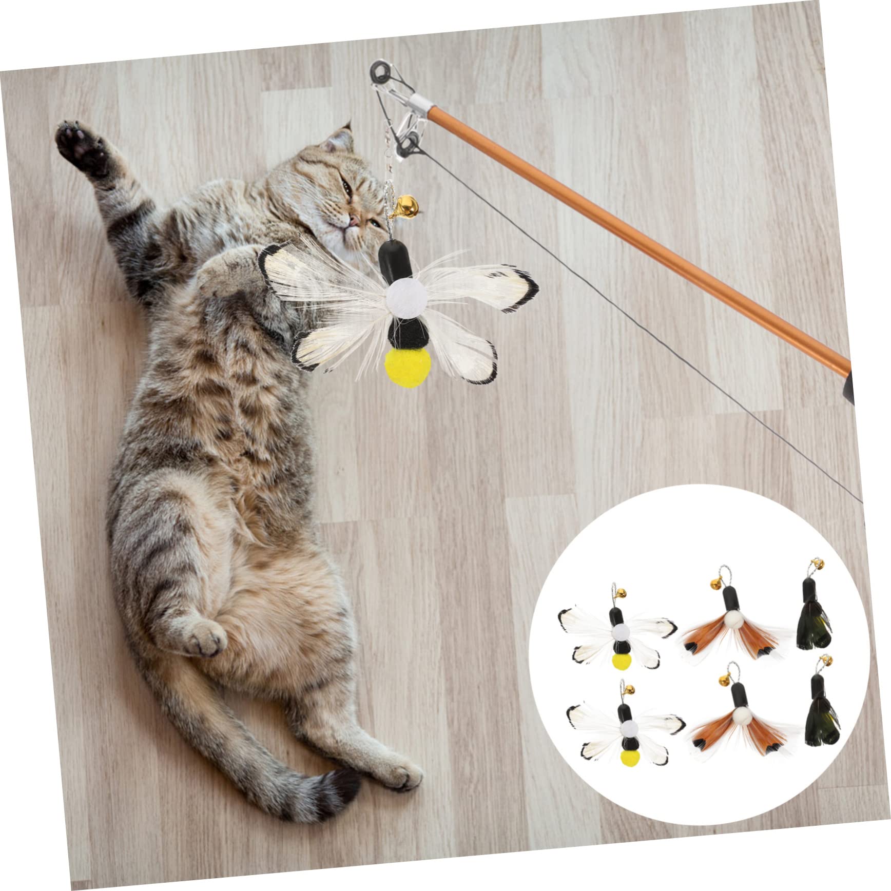 Mipcase 24stücke Katzenangel Ersatzköpfe Mit Bunten Federn Und Insekten-Design Interaktives Katzenspielzeug Für Stundenlangen Spielspaß Und Für Ihre Katze