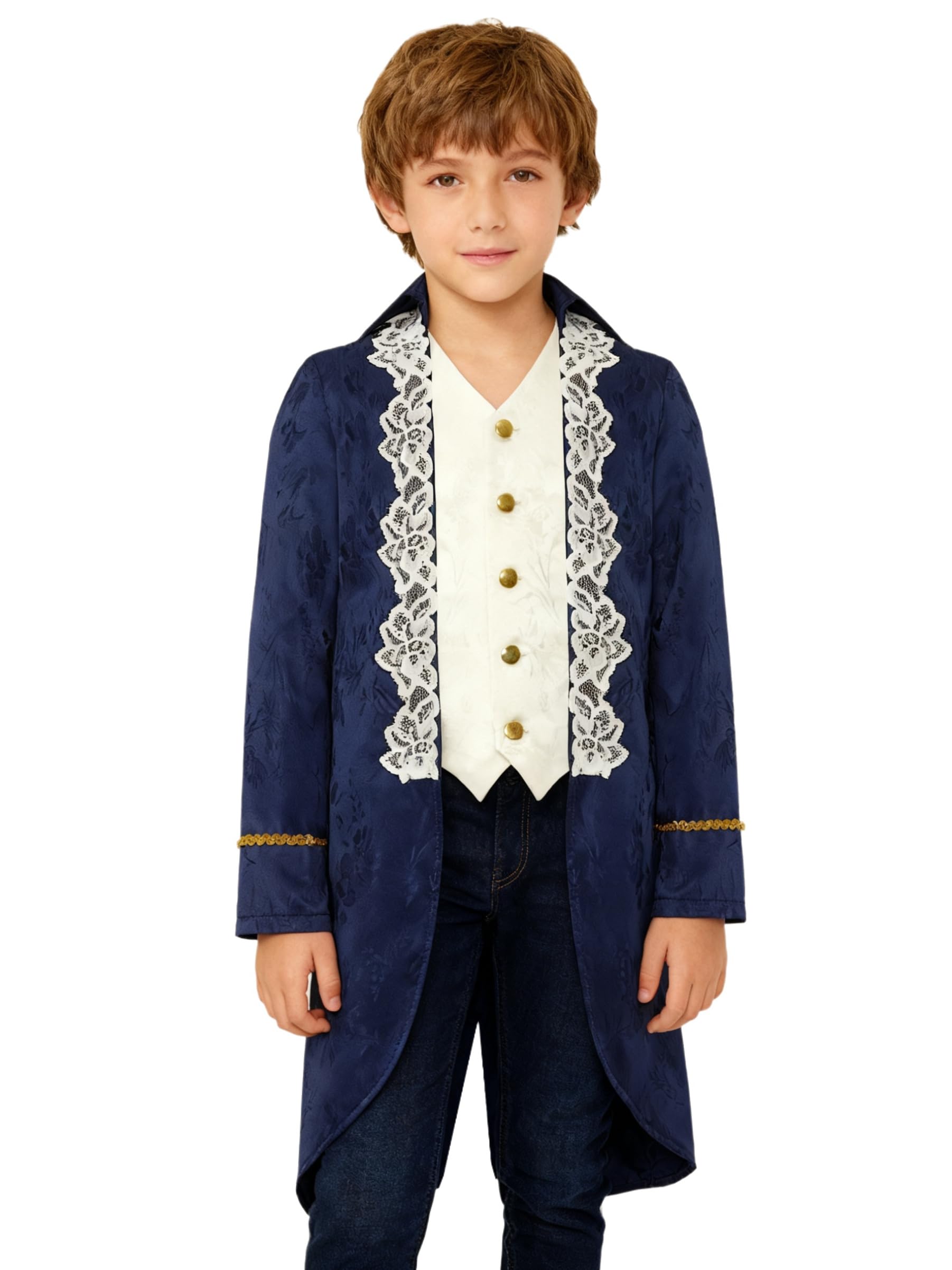 Hansber Boys Medieval Renaissance Victorian Jacket 19th Century Attire Gothic Punk Medieval Pirate Cosplay Costume Navy Blue 5-6 Years