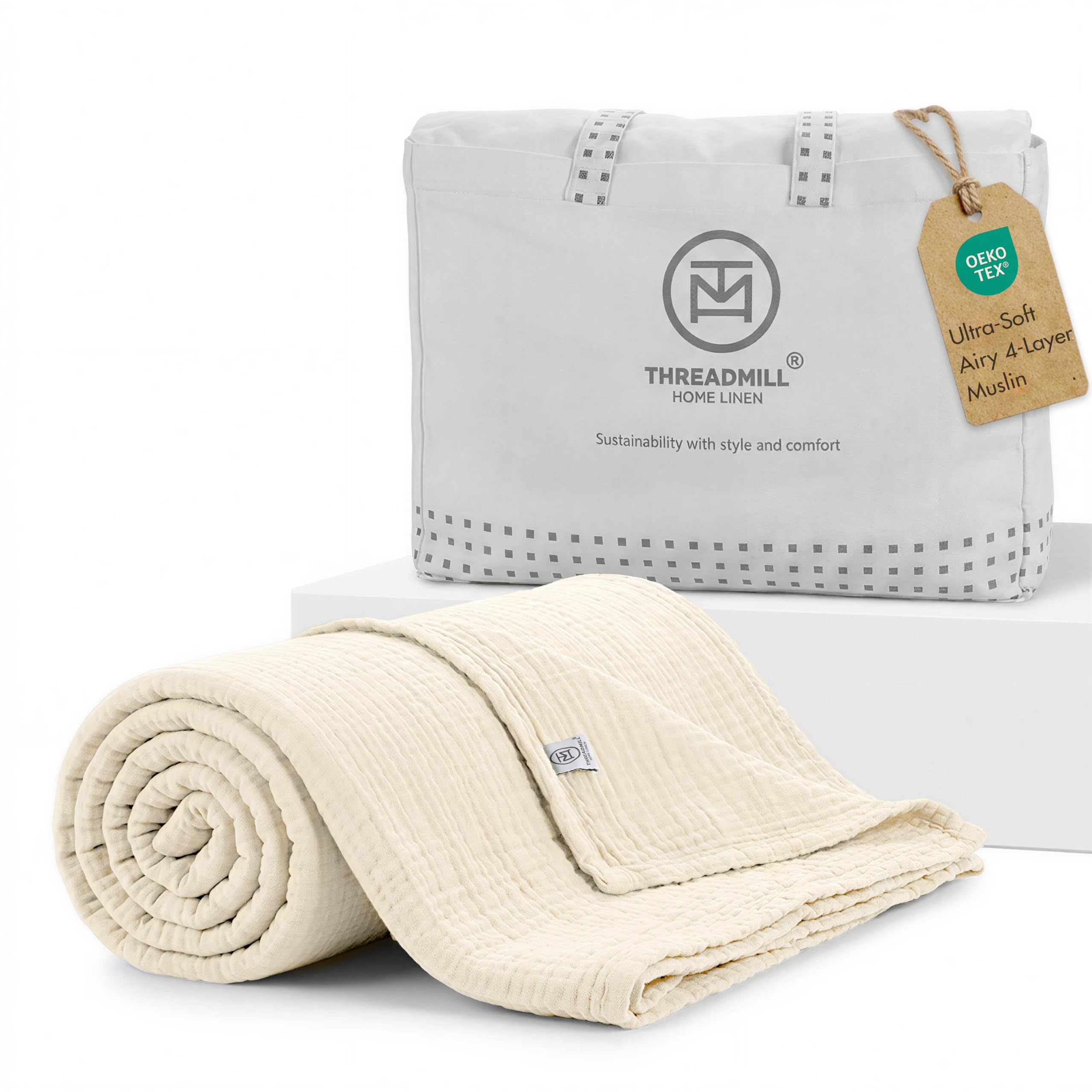 Threadmill Cotton Twin Blanket in Natural Color with 4-Layer Muslin Construction