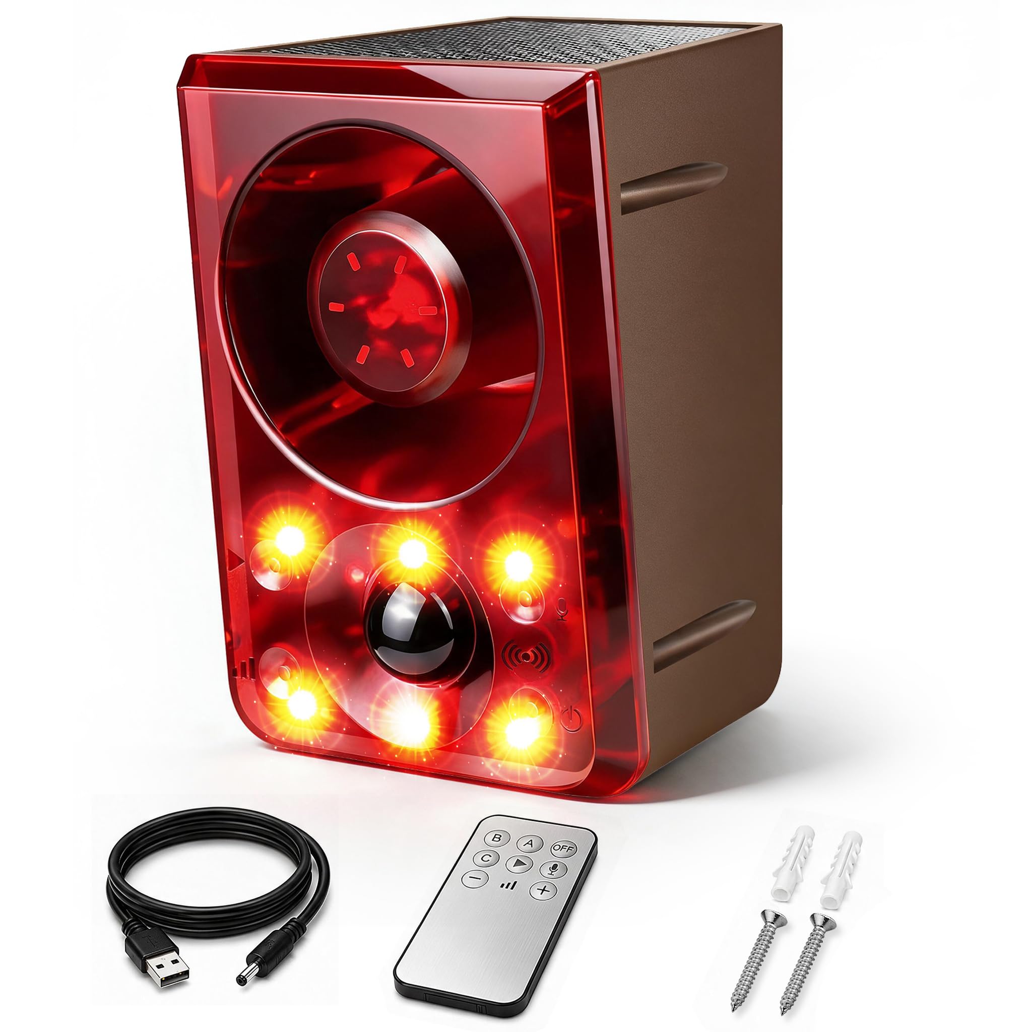 Solar Outdoor Motion Sensor Alarm, Dog Barking and Gunshot Sound, 130db Loud