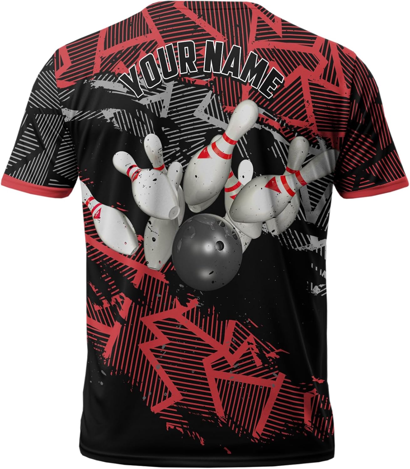 Unisex Bowling T-Shirt Customized Red Striped Bowling Pin T Shirt Printing Bowling Themed Clothes