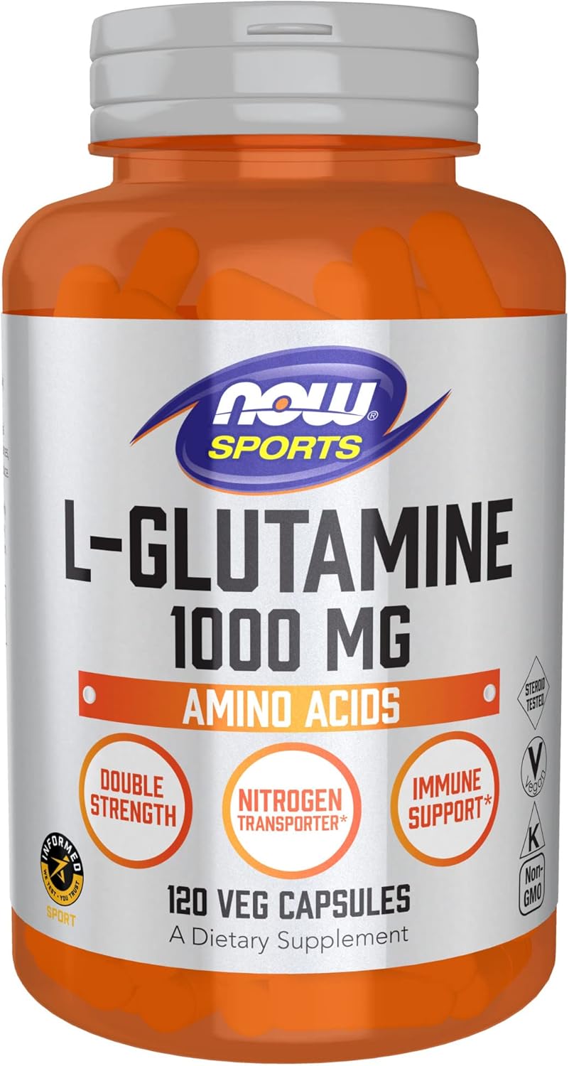 NOW Sports Nutrition, L-Glutamine, Double Strength 1,000 mg, Amino Acid, 120 Veg Capsules : Health & Household