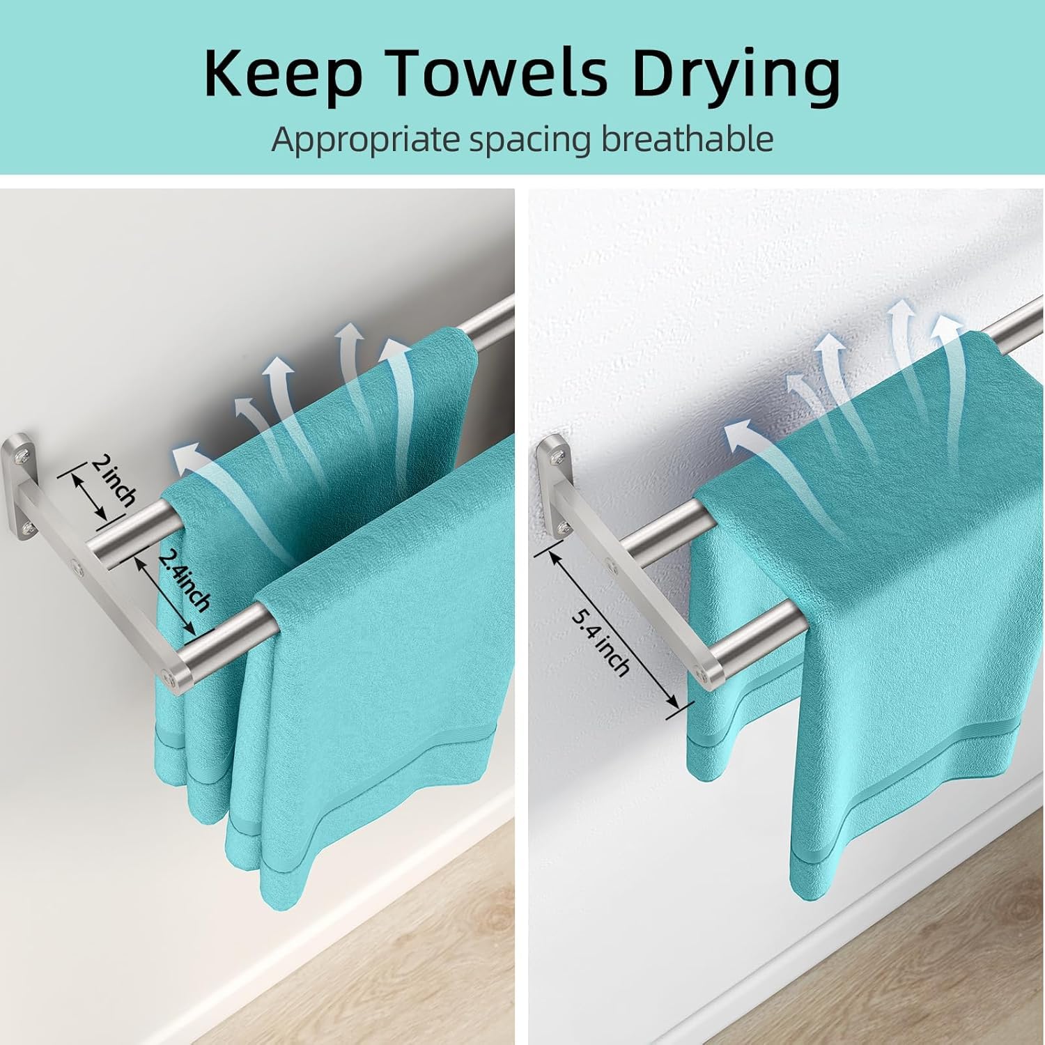 YUMORE Double Towel Rail Wall Mounted 80CM Bathroom Towels Holder Stainless Steel Dual Rod Long Bath Sheet Bar Rack for Bathroom Toilet Brushed - Image 4