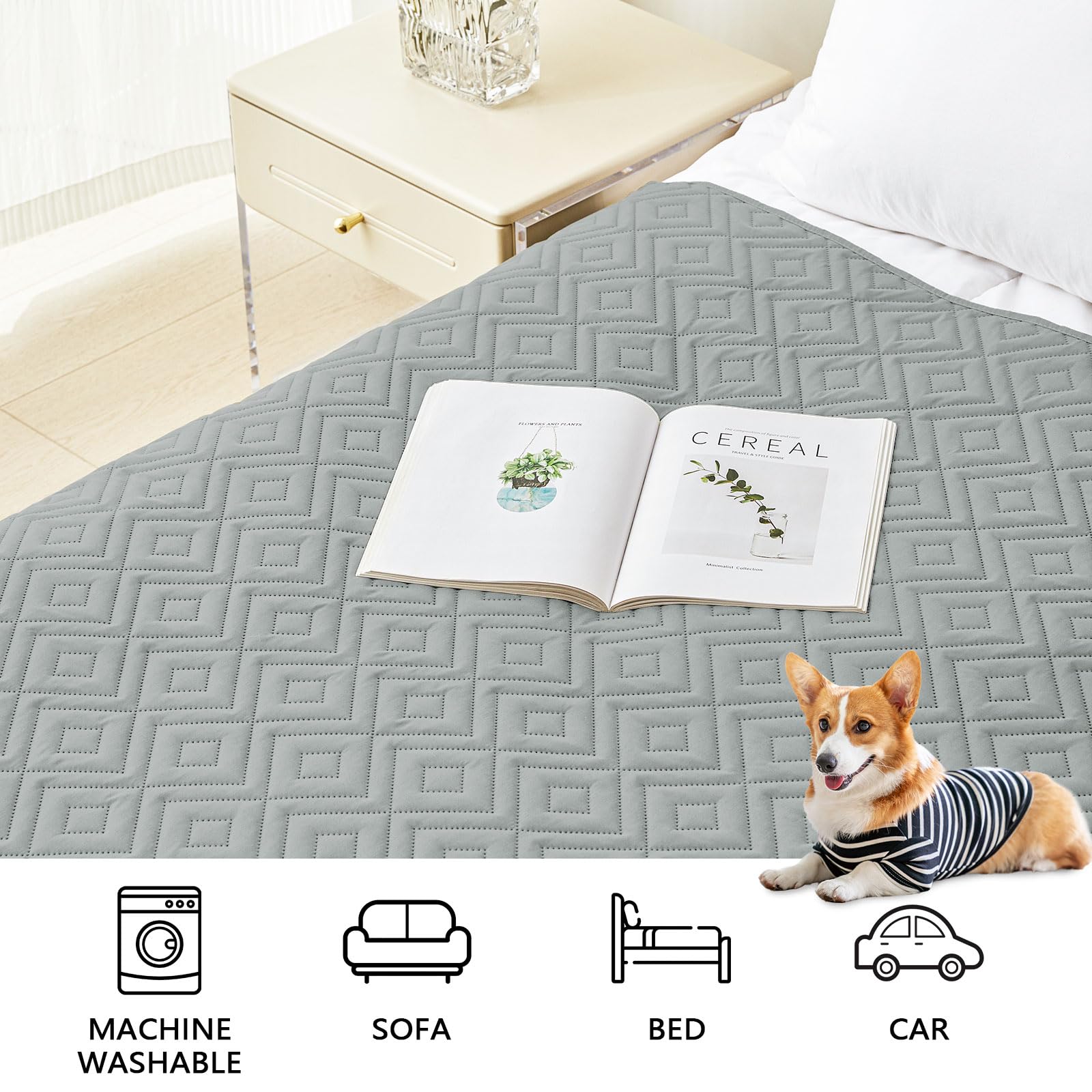 hyha Waterproof Dog Blanket, Soft Pet Bed Blankets, Waterproof Sofa Couch Cover for Dogs Washable, Reversible Pet Couch Covers for Sofa Furniture (30x70 Inch, Grey/Dark Grey)