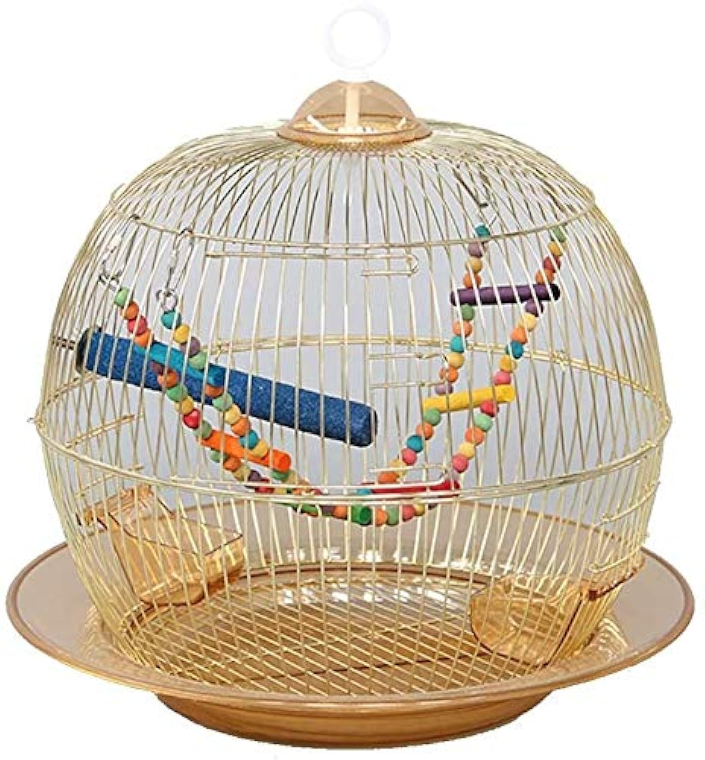 wkwk Meetshine Parrot Breeding Cage Round Bird Cage Plating Gold Ornamental Cage,Bar 1cm And Diameter 38cm,Gold,PackageB