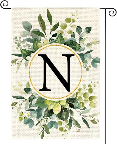 AVOIN colorlife Bandera de jardín floral con monograma de letra N de 12 x 18 pulgadas, doble cara exterior, apellido familiar, inicial, decoración