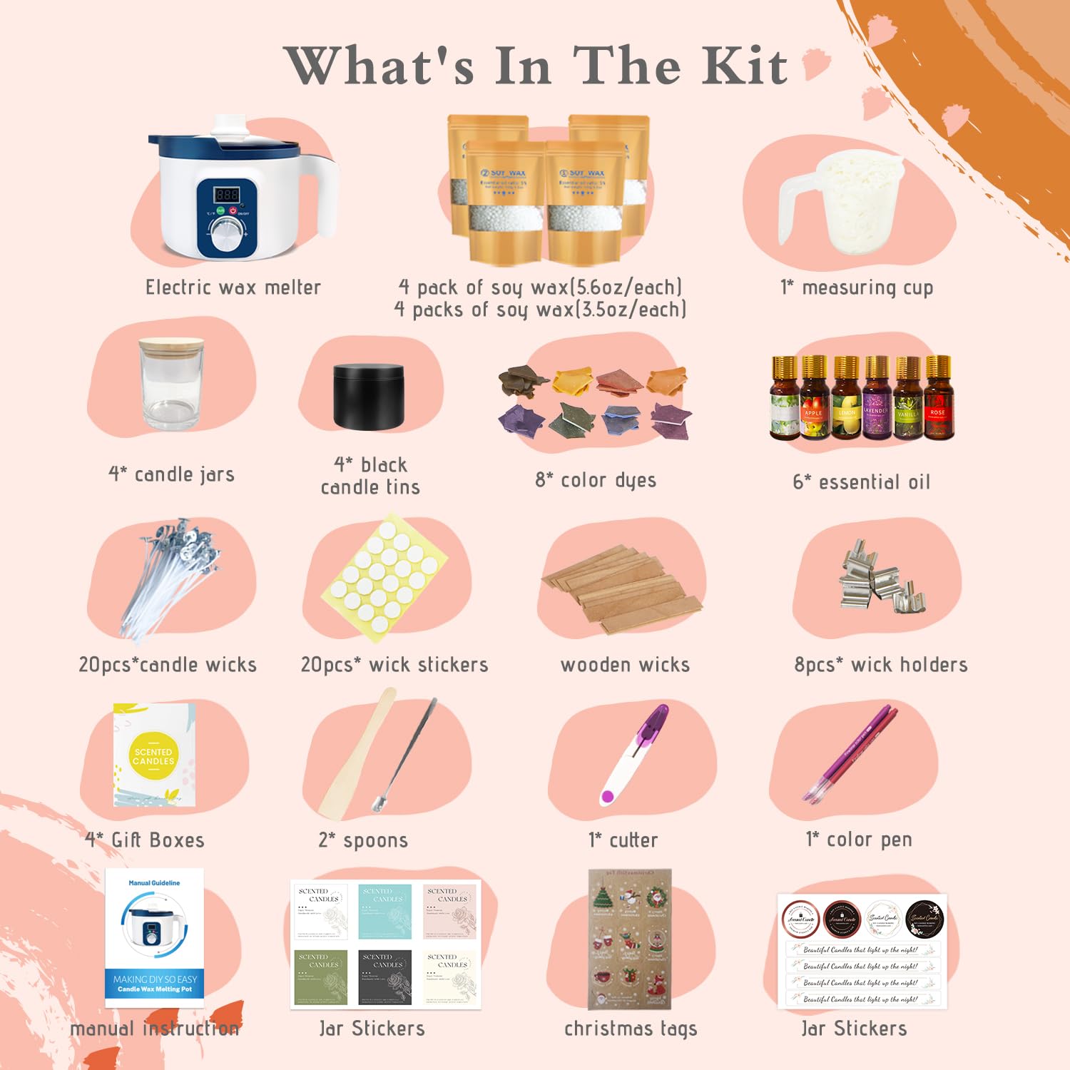 DIY Candle Making Kit with Wax Melter, Crafting Supplies, Gift Set for Adults, Beginners