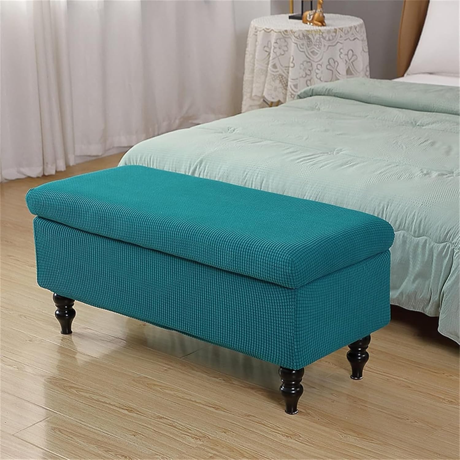 Konsilsa Furniture Protector Ottoman Cover,Stretch Jacquard Footstool Slipcover for Folding Storage Bench, Elastic Bottom Ottoman Cover for Living Room (Color : F, Size : Large)