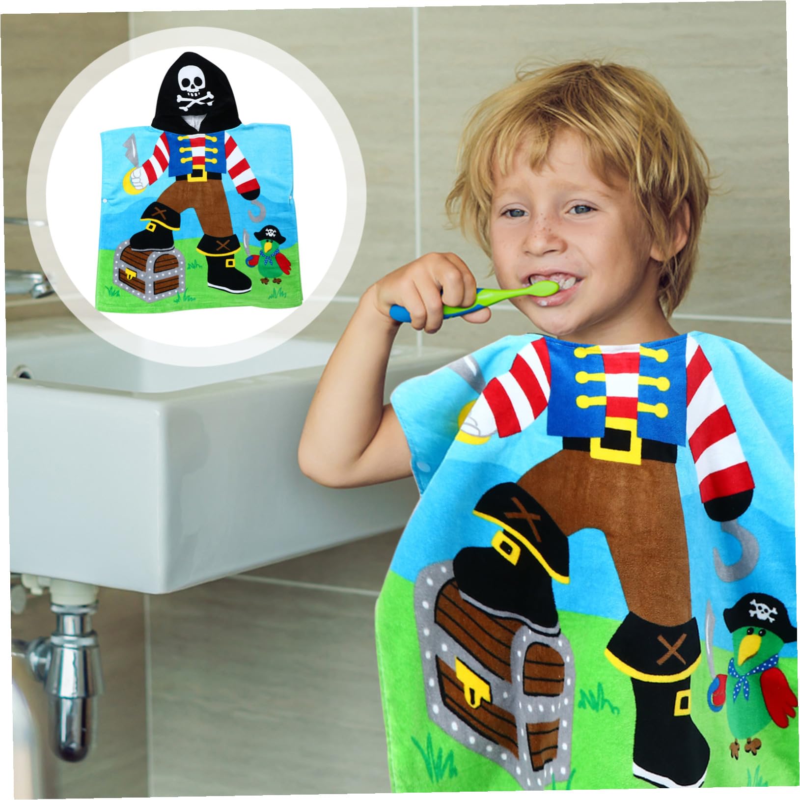 Kapuzenbadetuch aus Baumwolle mit Cartoon Motiv für Kinder