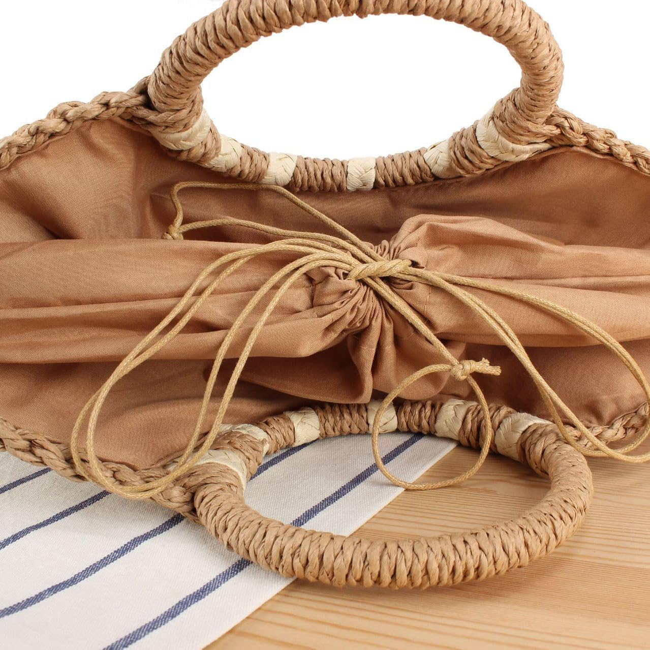 YYW Straw Bags for Women,Hand-woven Straw Large Bag Round Handle Ring Tote Retro Summer Beach Rattan bag