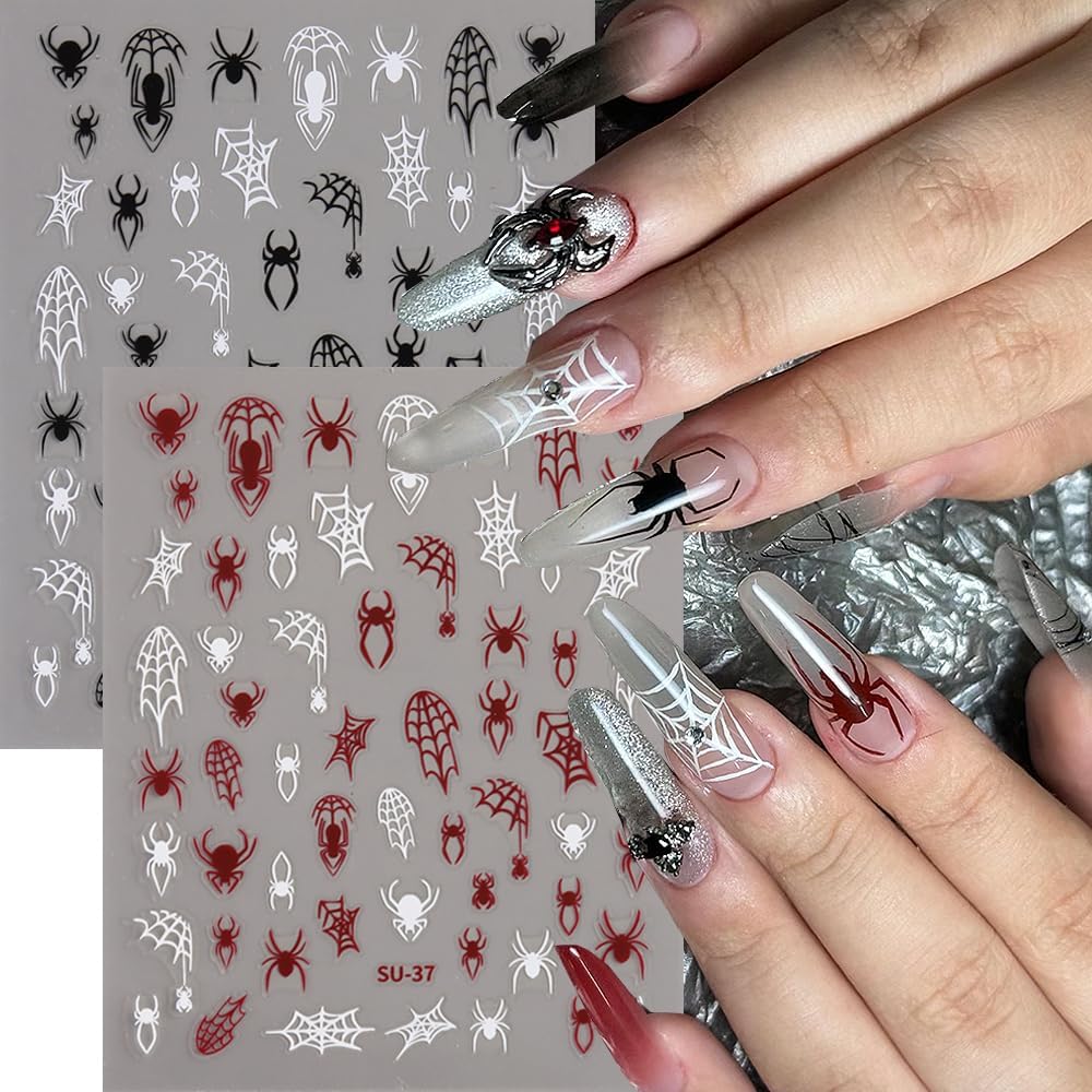 6 Sheets Spider Nail Art Stickers Halloween Nail Decals