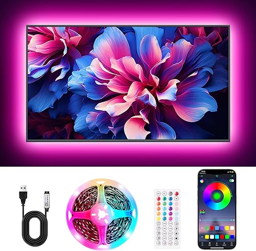 Luces LED para TV, tira de luces RGB de sincronización de música de 13.2 pies con control remoto y aplicación, alimentación USB para televisores de