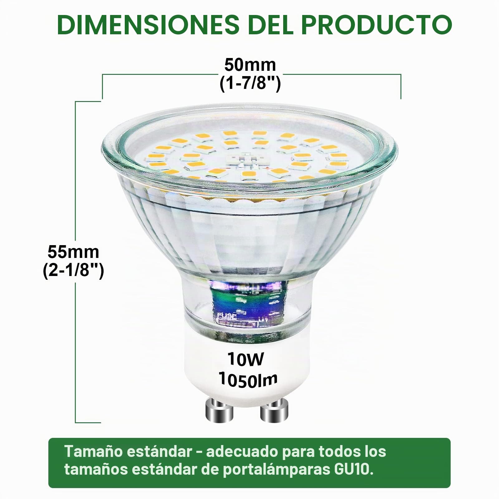Bombillas GU10 LED Blanco Neutro 10W Regulables 4500K Reemplaza 100W Bombillas Halógenas Brillantes 1050LM Foco LED GU10 Dimmable 220V Sin Parpadeo, 10 Pack