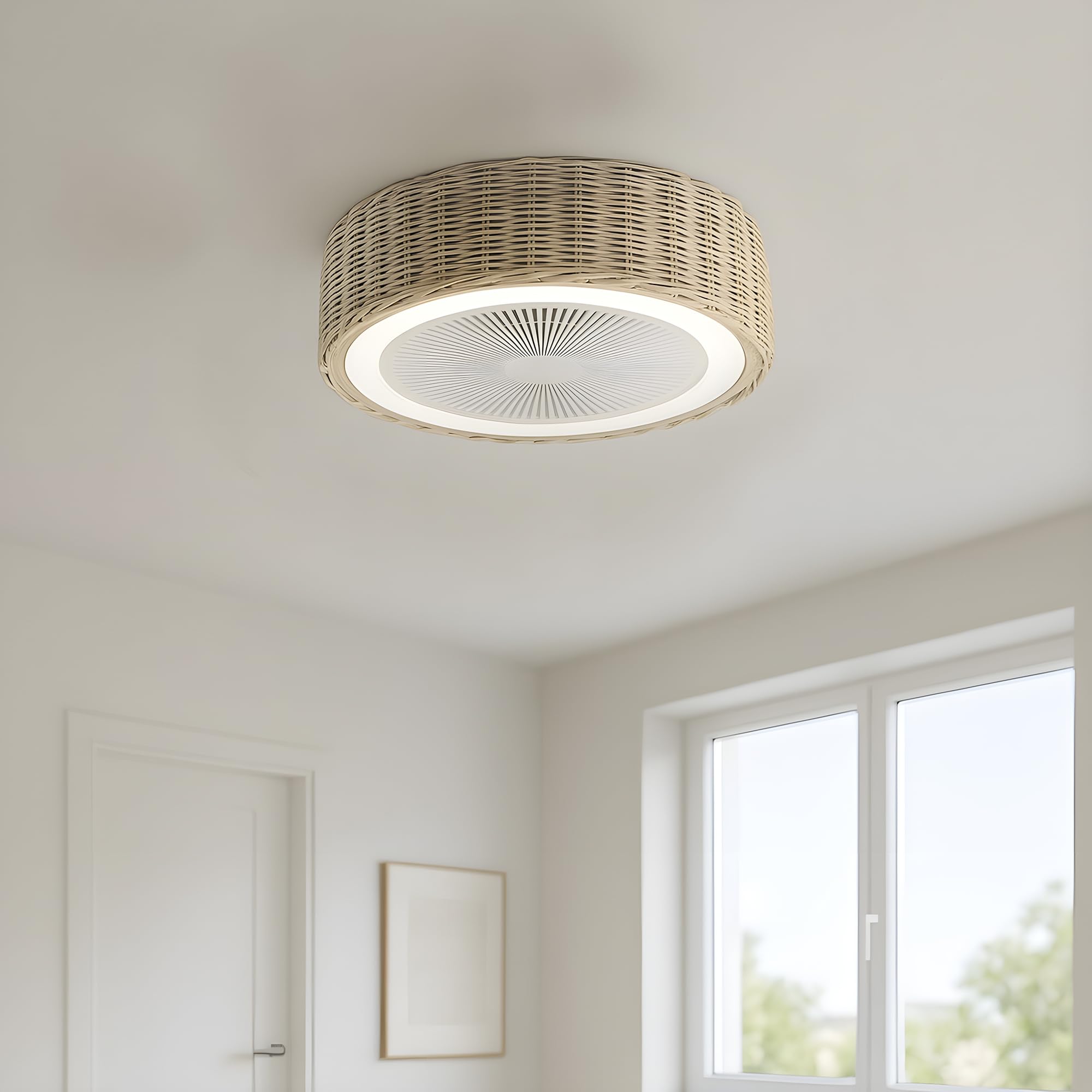 Grunkel Ventilador de Techo SKYWIND-20M con Luz LED, 50 cm, 6 Velocidades, Mando a Distancia, Diseño Ratán, Blanco