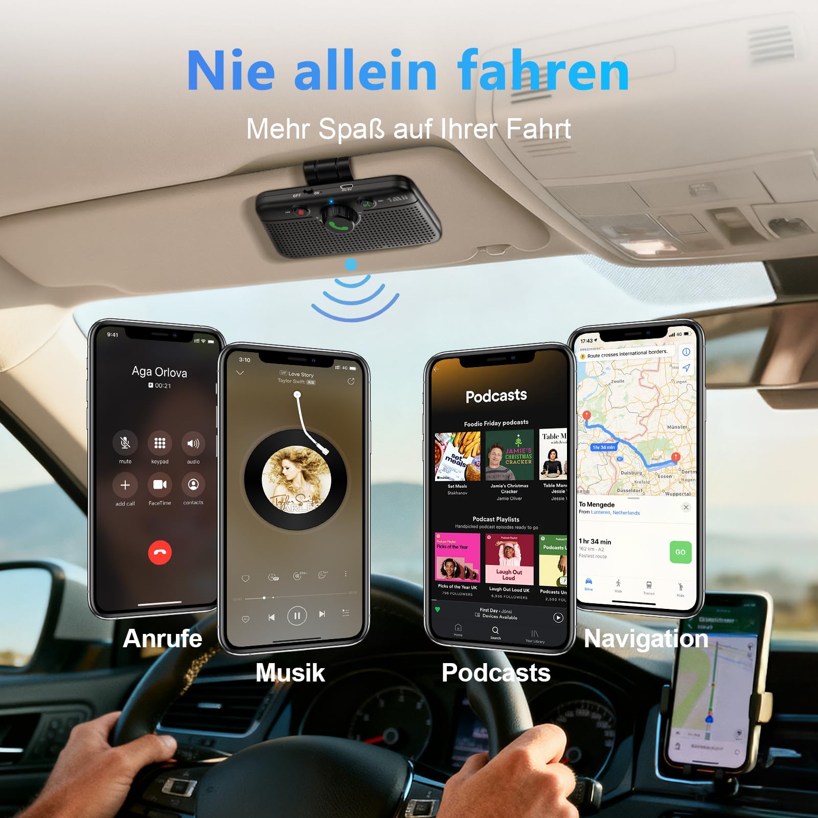 1Mii CarEcho MK02 Bluetooth 6.0 Freisprecheinrichtung für Auto, 5W Lautsprecher für Kristallklare Anrufe, Siri & Google Assistant, Automatisches Einschalten, Dual Verbindung, 35 Std Akku