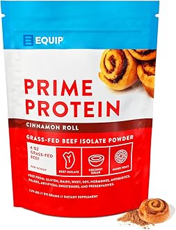 - Equip Foods Prime Protein Powder | Clean, Grass Fed Beef Protein Powder for Women & Men | Carnivore Protein Isolate | Paleo, Keto Friendly | Gluten, Dairy Free | 30 Servings, Cinnamon Roll