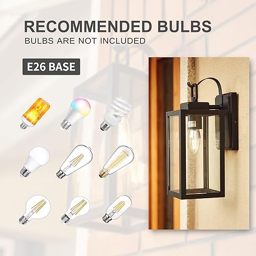 Miniatura 4 de Pia Ricco Luces de pared para exteriores, lámpara exterior negra mate con pantalla de vidrio transparente, iluminación de porche frontal