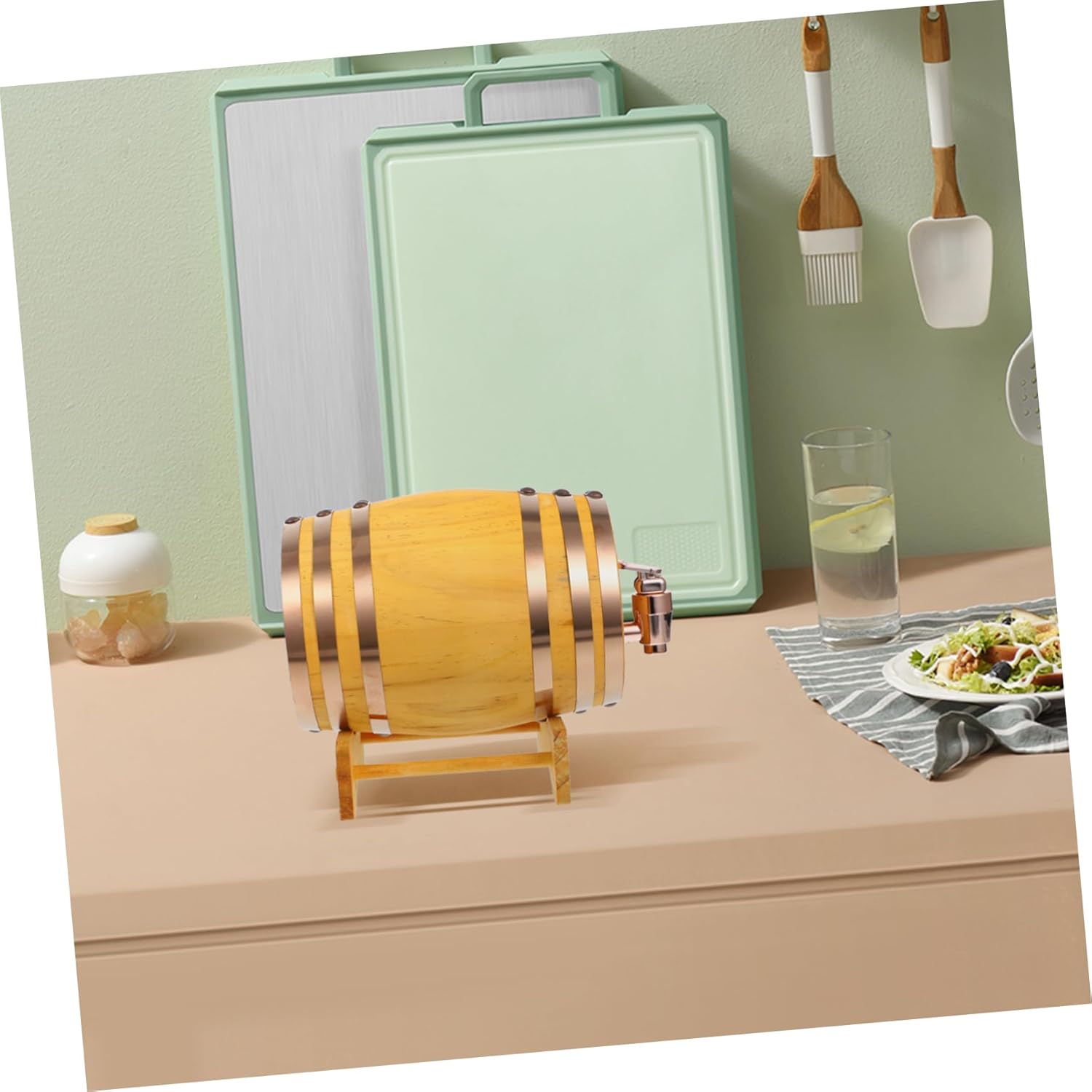 1set Solid Wood Mini Wine Stand and Spigot for Aging Dispensing and Storing Wine Capacity for Home Bar Decor and
