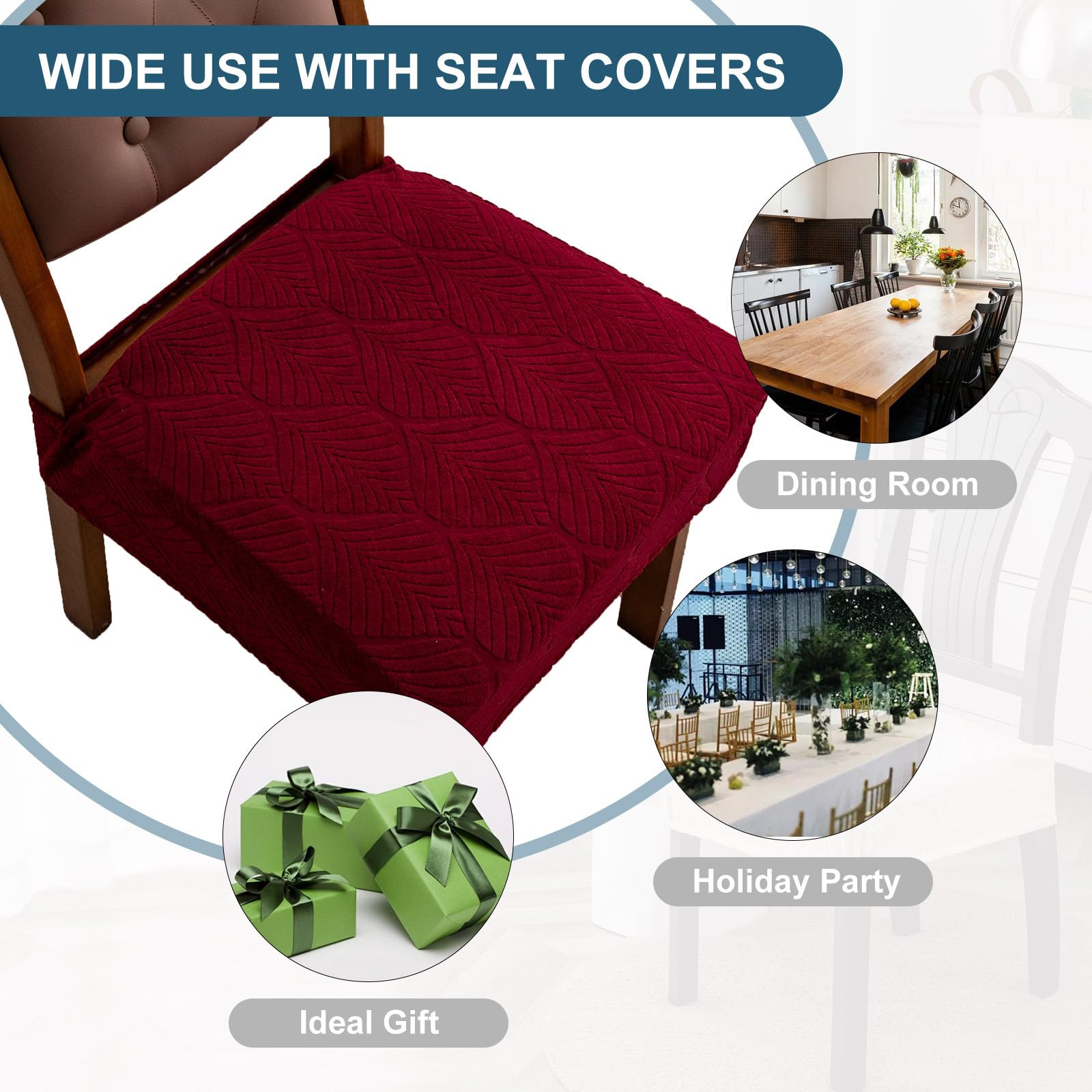 Set di 6 coprisedili rimovibili e lavabili per sedie da pranzo, in tessuto jacquard elasticizzato