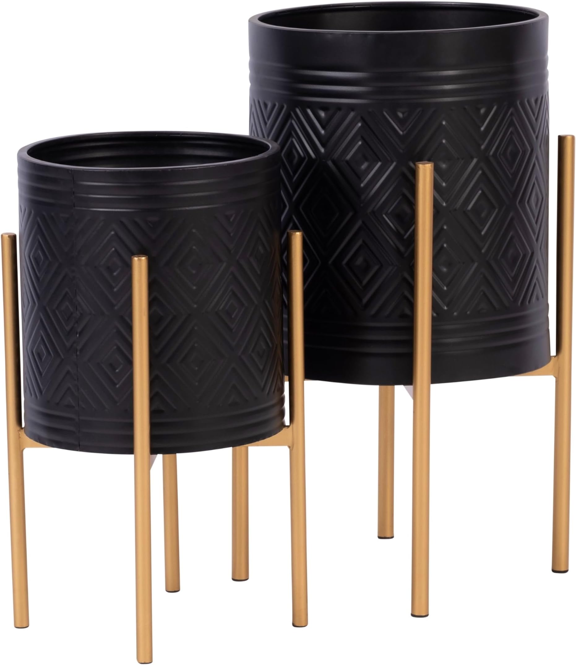 Sagebrook Home Set of 2 Black Metal Planters with Gold Stands Modern Decorative Indoor & Outdoor Plant Pots Tall Flower Pots for Home & Garden Stylish Mid-Century Design, Durable & Elegant 23" & 19"