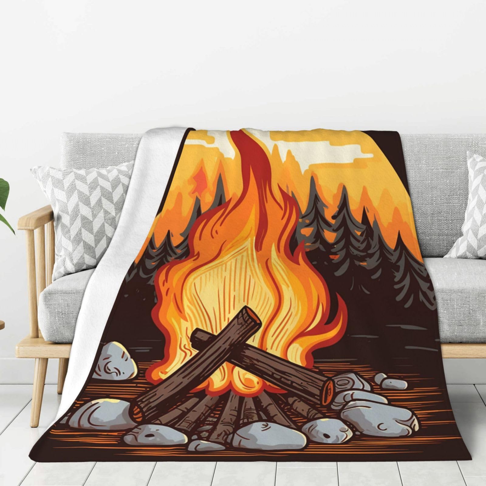 Bonfire Throw Blanket Plush Flannel Fleece Blanket, Soft Lightweight Cozy Blankets 50"X40" for Bed Couch Sofa Travel