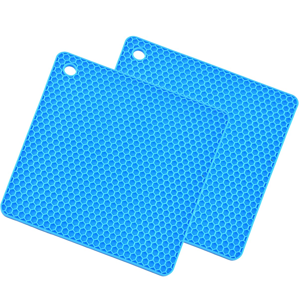 SCF2017 2Pcs Square Silicone Trivet Mat Non-Slip Heat Resistant Table Mats Coaster Small Placemats Pot Holder(Blue)