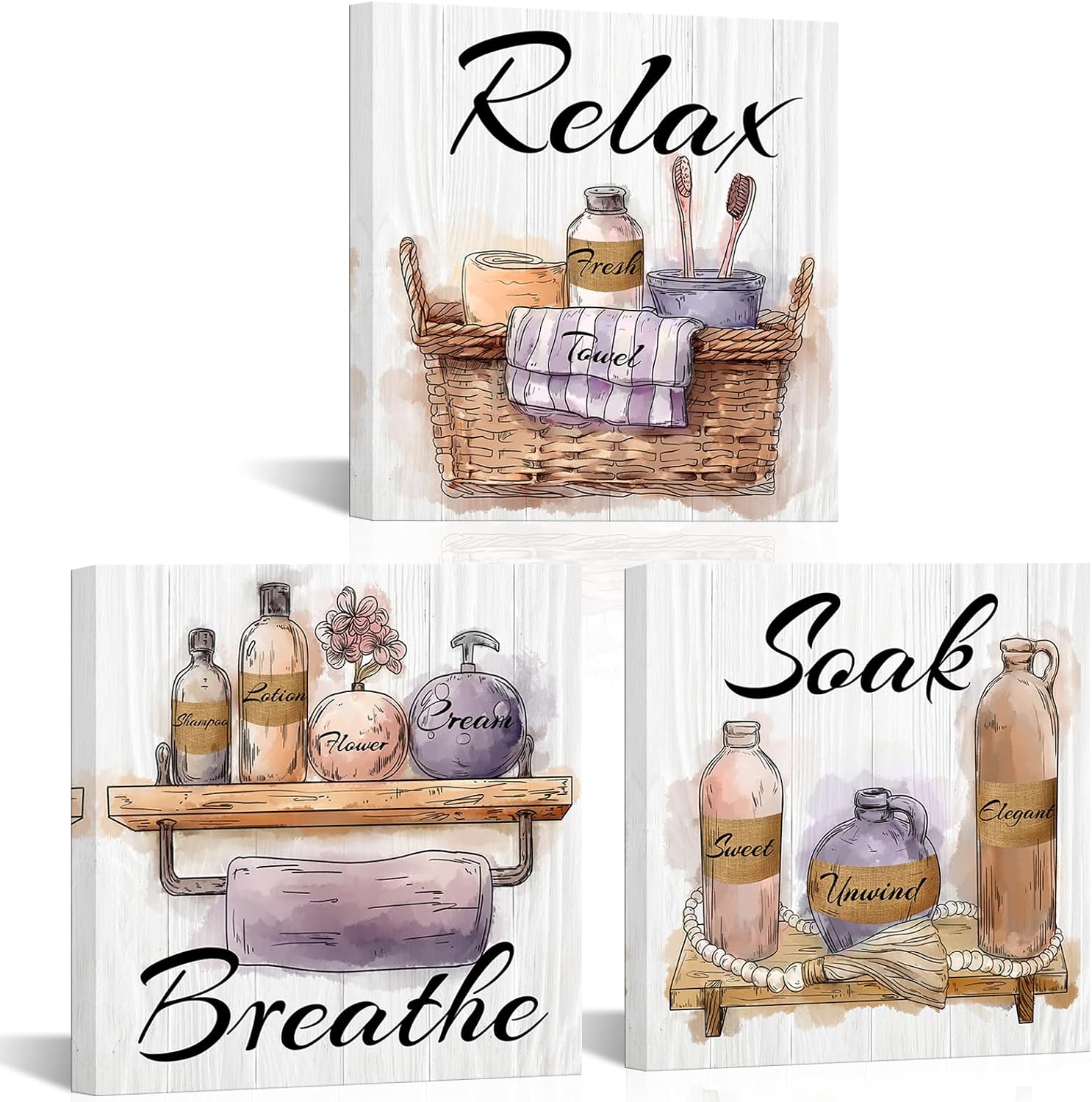 LoveHouse Purple Bathroom Pictures Wall Art Relax Breathe Soak Bathroom Sign Decor Purple Painting Prints