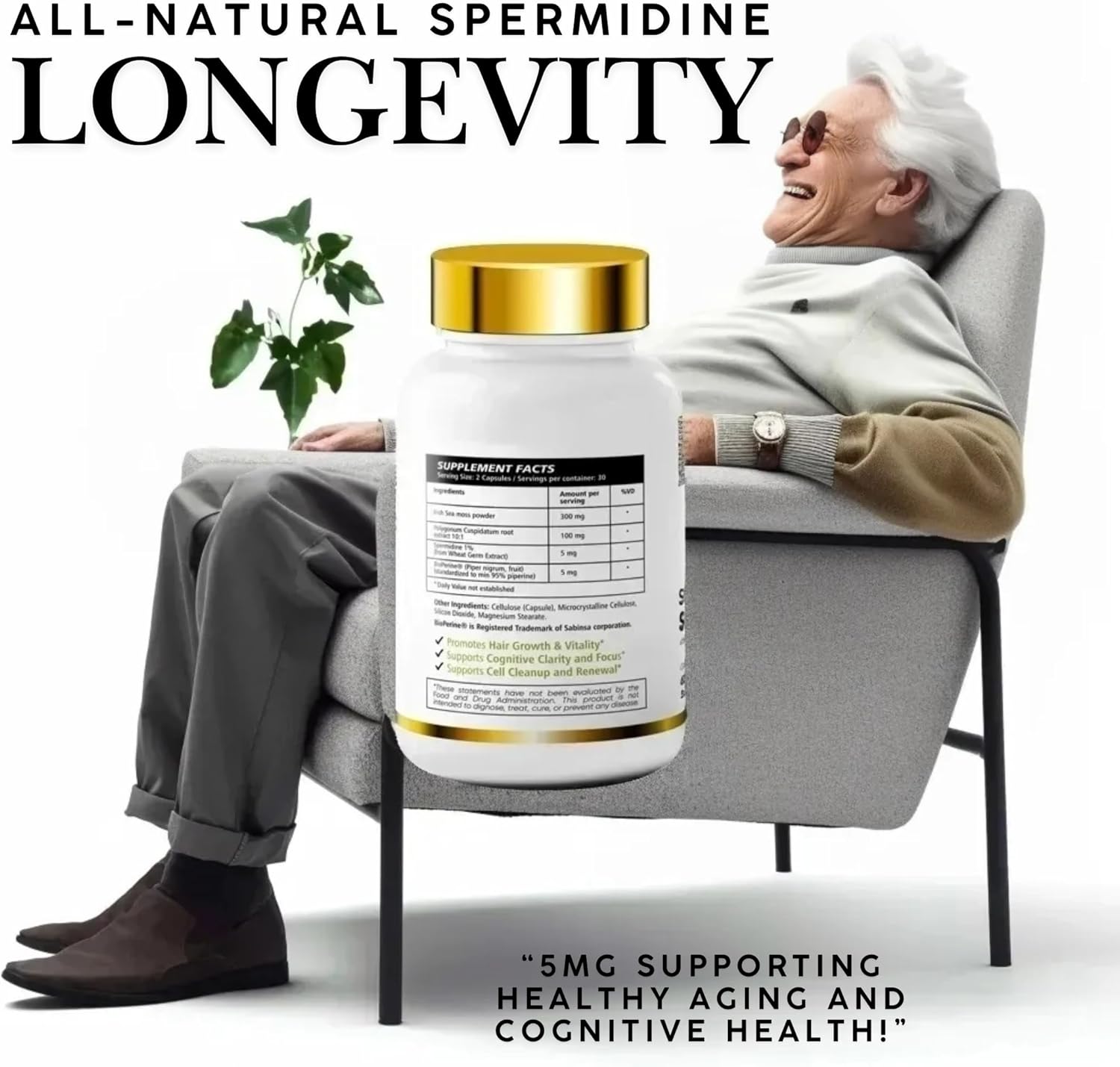 100% Natural Super Spermidine Supplements for Women and Men | 4X Ingredients to Supercharge Your Cellular Health and Hair Growth | Anti Aging Supplement Box