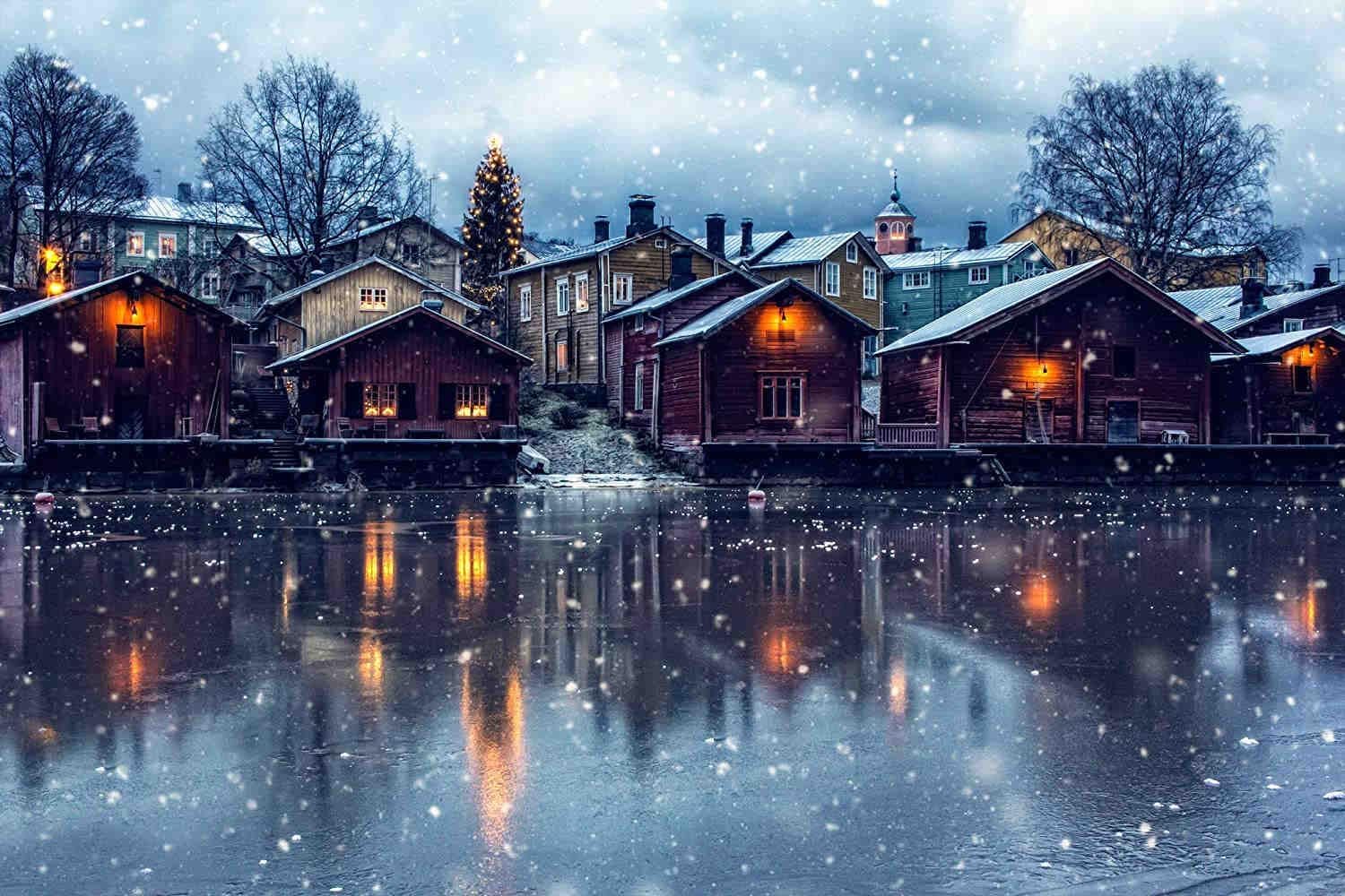 Winter River Town Snow Scene - 300 Piece Wooden Puzzle - Birthday Home Decor