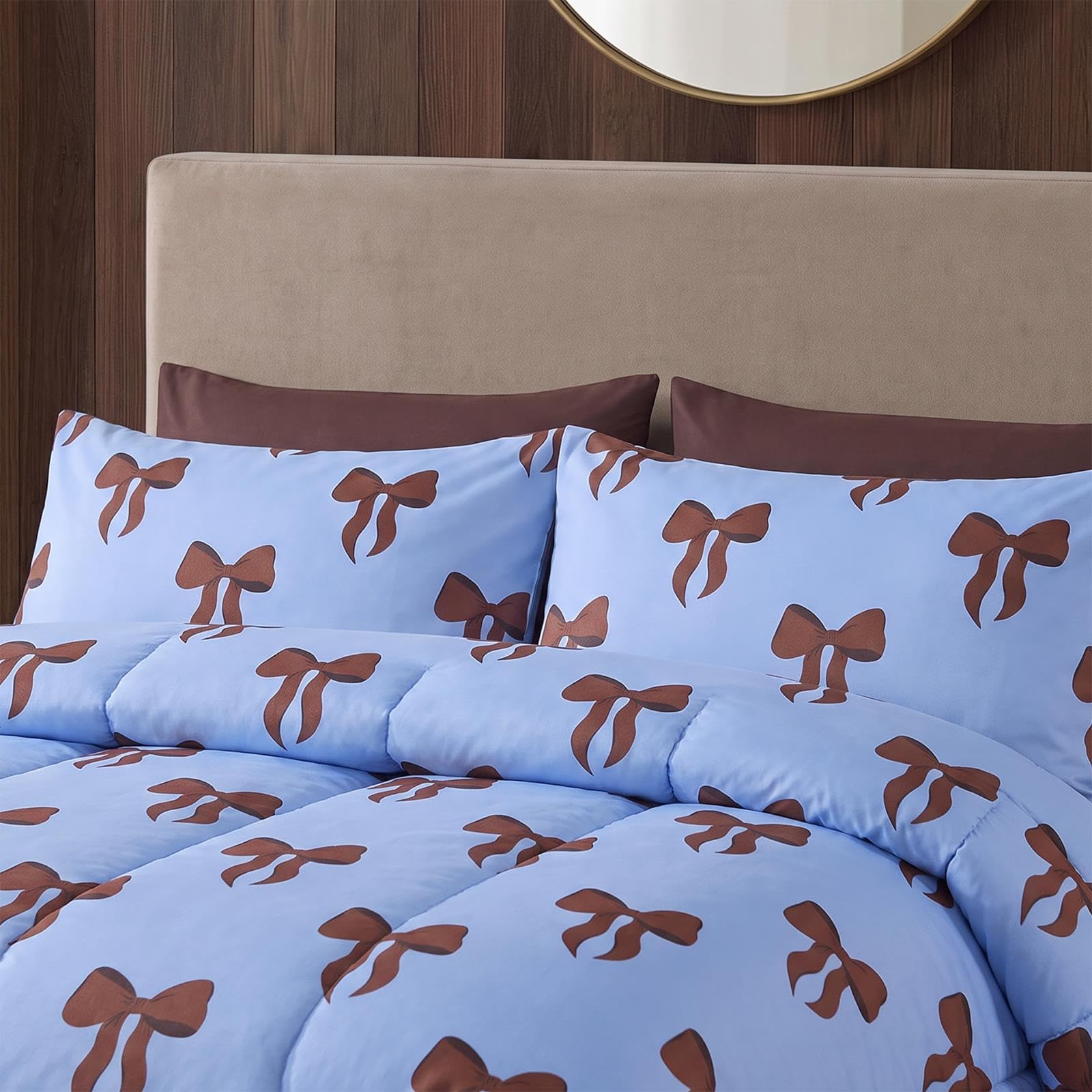 OHS Coverless Duvet Double, 10.5 Tog Bow Bedding - Brown/Light Blue