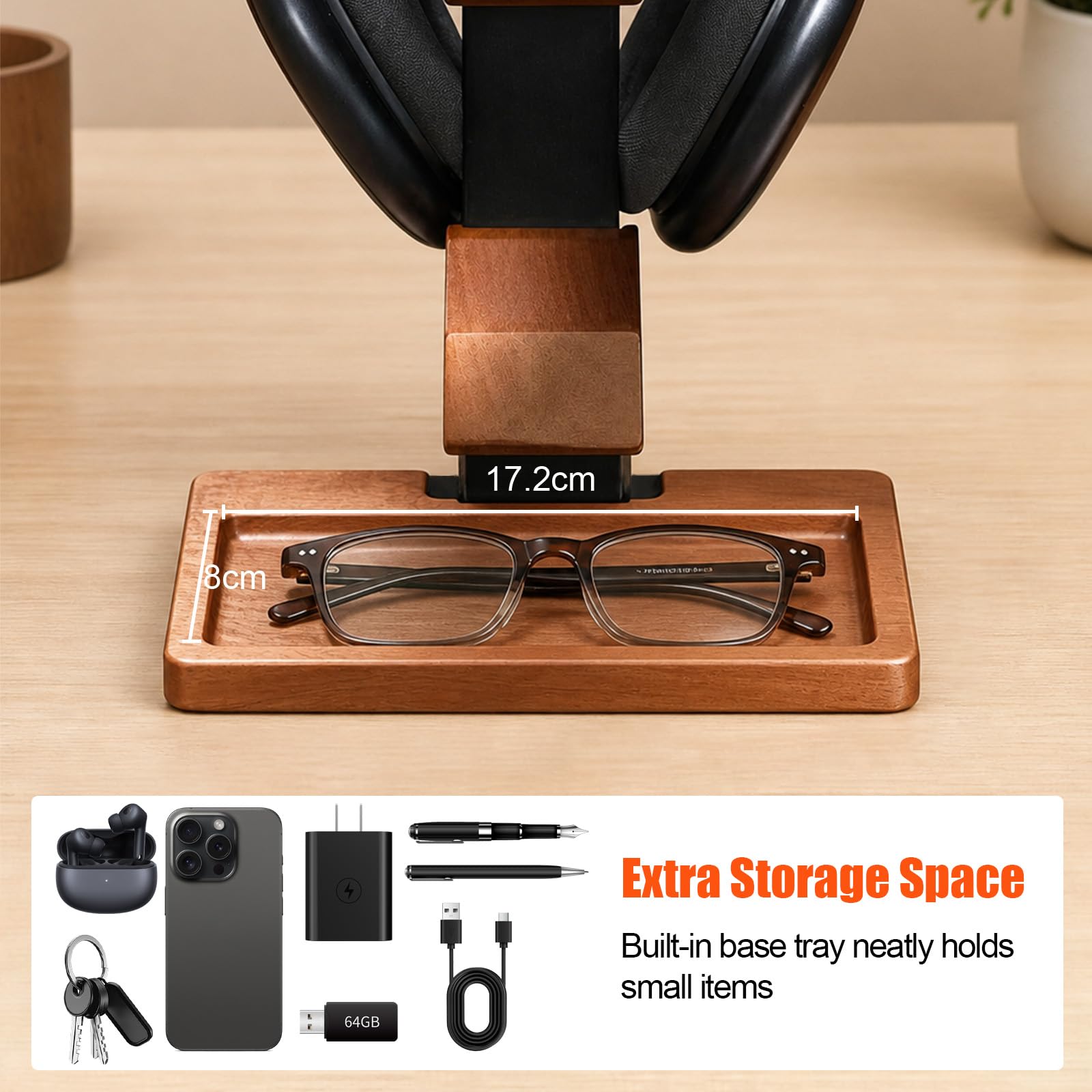 Controller Halter und Kopfhörer Ständer aus Holz, Tisch Headset Halterung mit Aufbewahrungsbasis, Universal Kopfhörerständer Gaming Zubehör