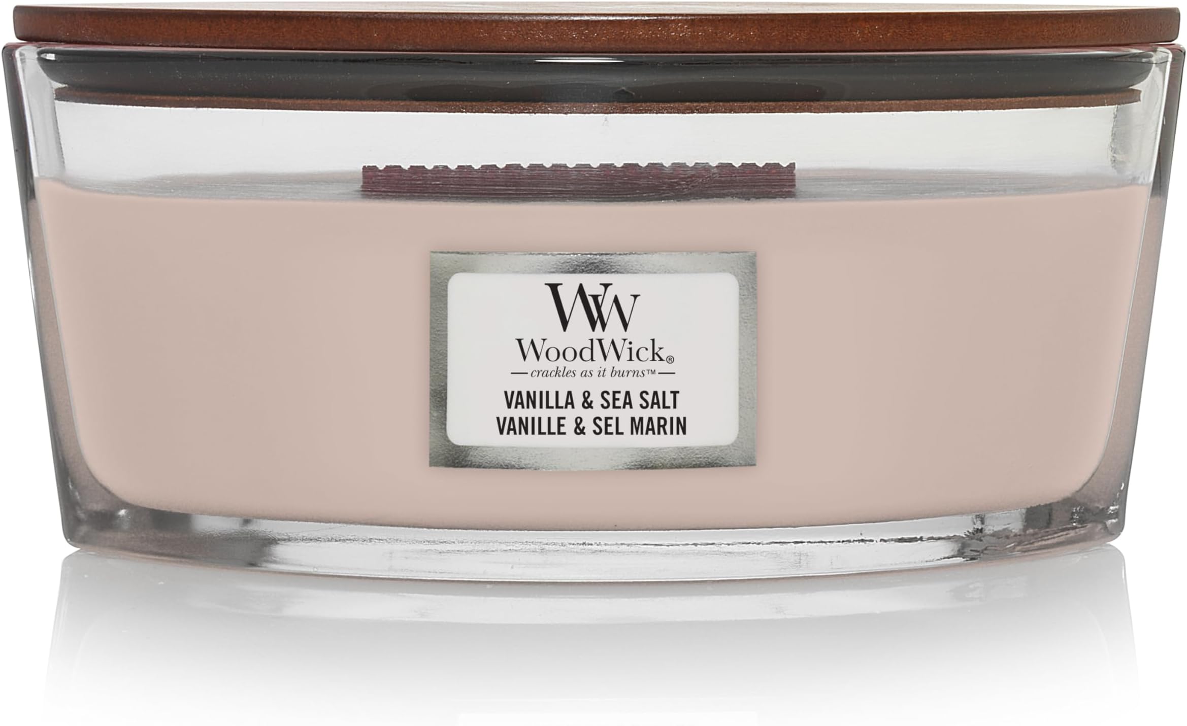Woodwick Ellipse Scented Candle with Crackling Wick | Vanilla and Sea Salt | Up to 50 Hours Burn Time Paraffin