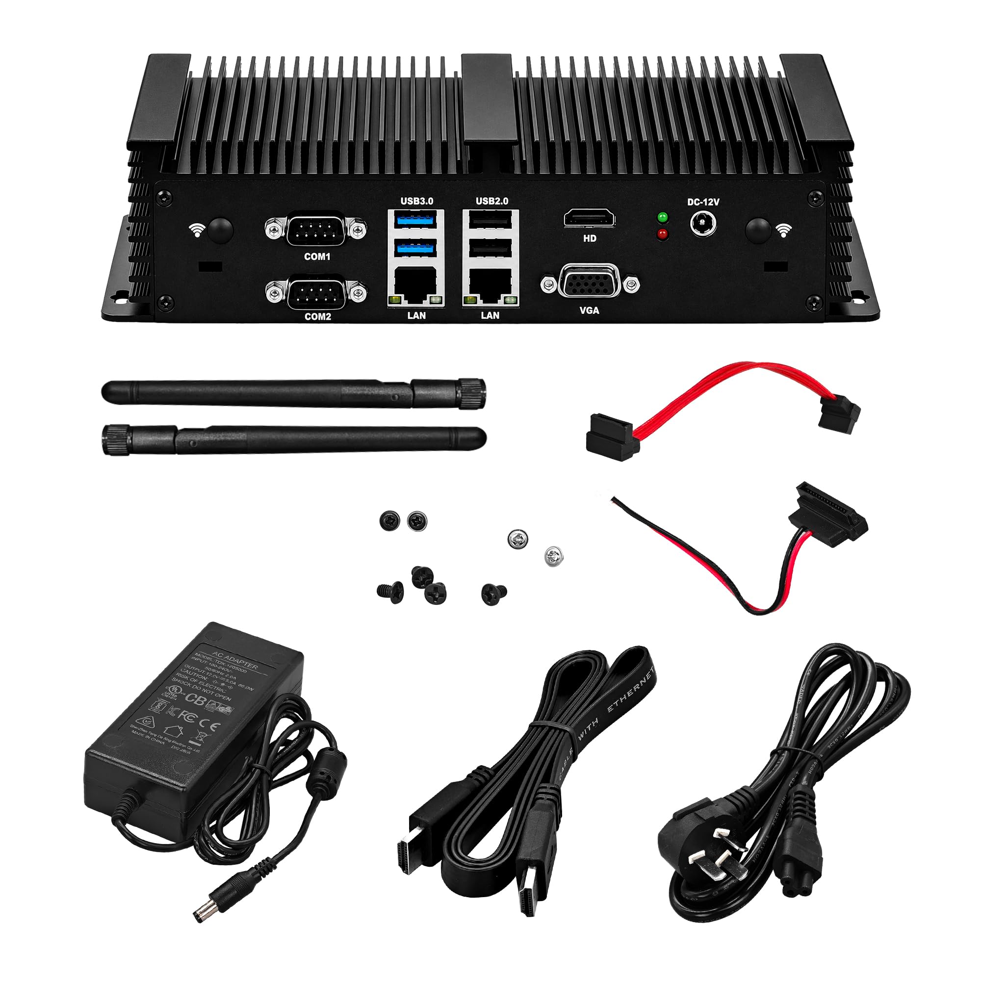 Fanless Mini PC 1185G7 (up to 4.8GHz) Embedded Computer, 2X 2.5GbE LAN, 6X COM(RS232/422/485), Industrial PC, HD+VGA, DDR4 8GB RAM 128GB SSD, 8 USB, SIM Slot, Auto Power On