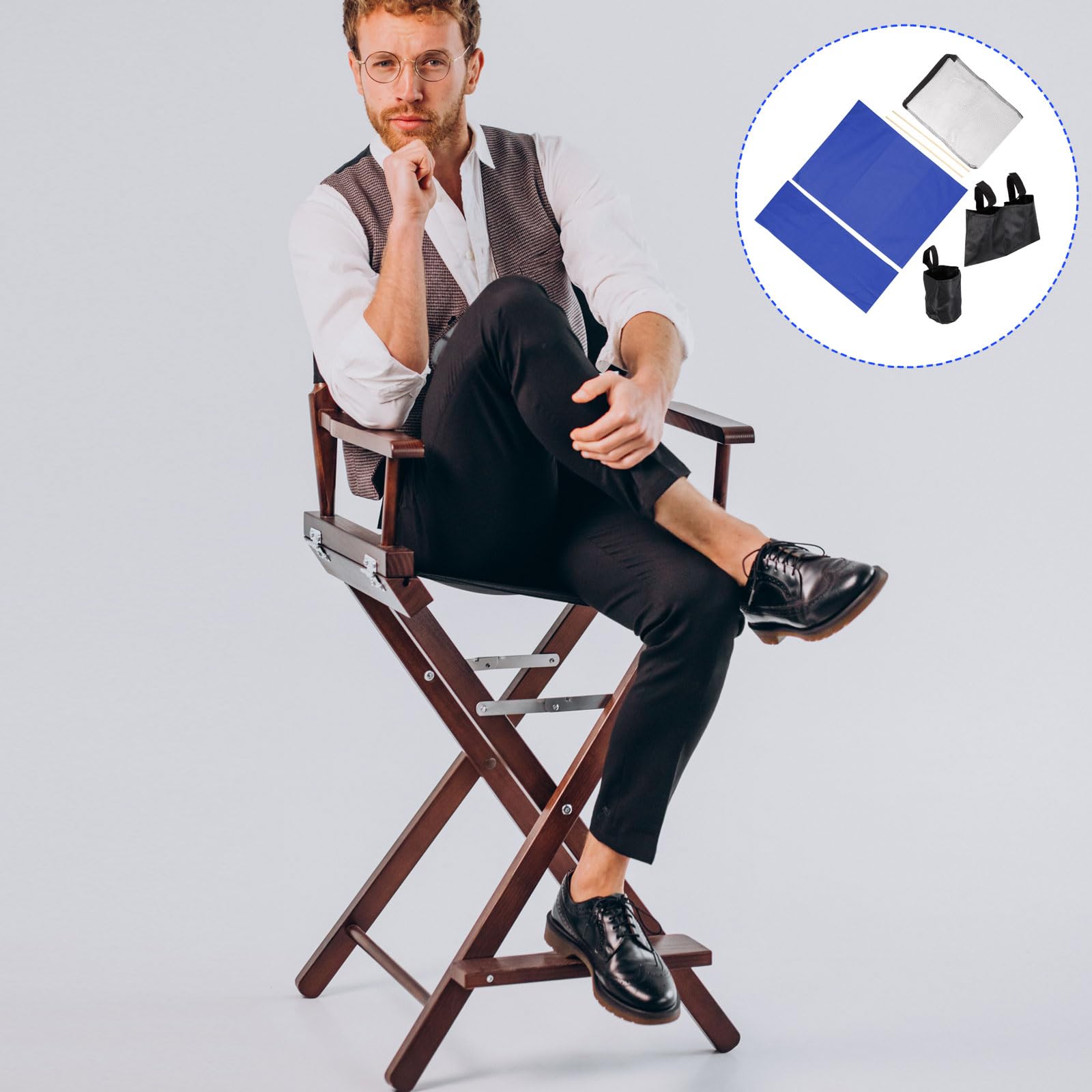 M METERXITY 5 in 1 Director Chair Accessories Set and Storage Bags, Hanging Mesh Bag - Replace The Chair Old Canvas, Apply to Makeup (Blue)