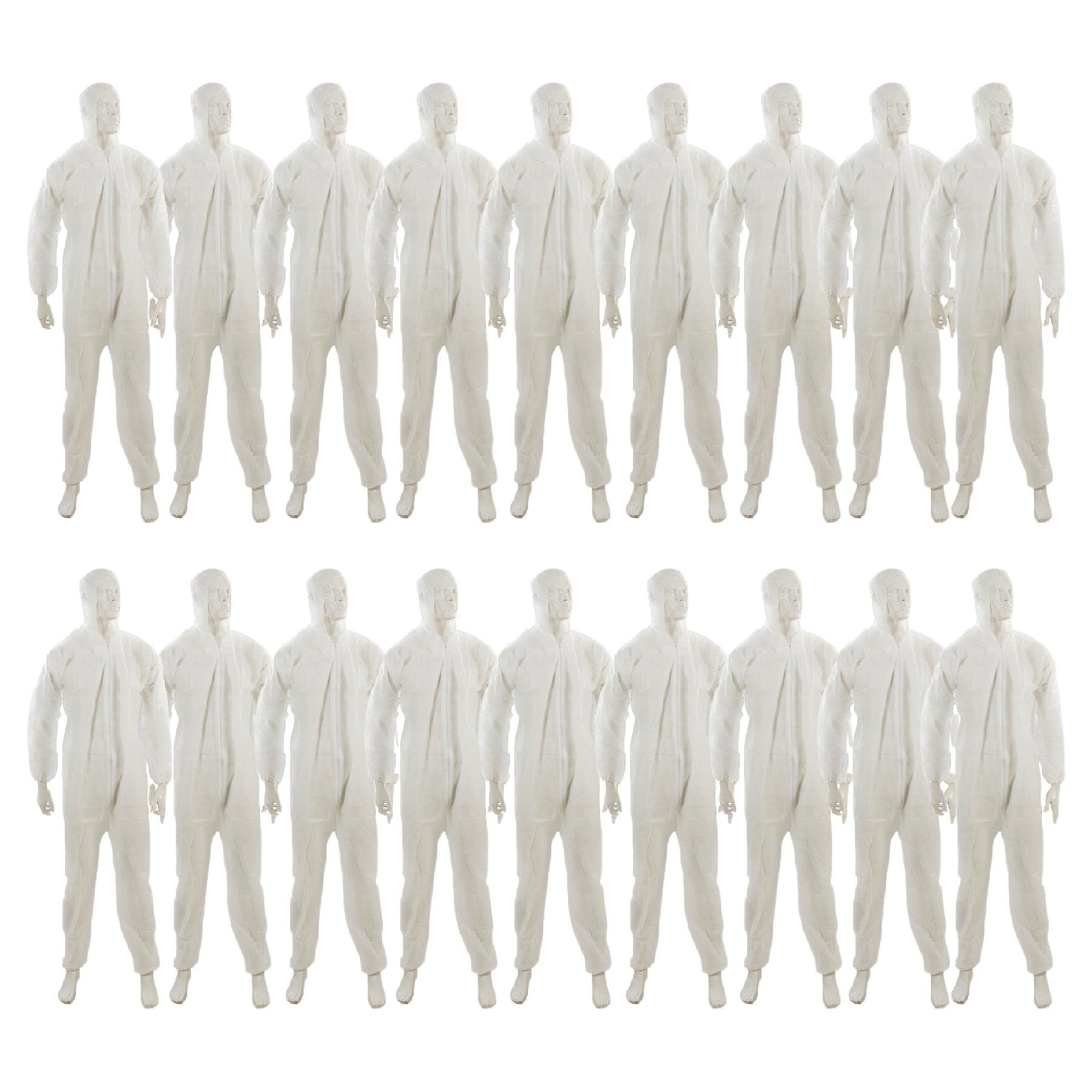 Dapetz ® Lot de 20 combinaisons de protection jetables en papier blanc avec capuche en polypropylène PPE poignets élastiques fer