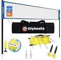 Vista 12 de Sistema de red de voleibol portátil de tamaño reglamentario de 32 pies para patio trasero y playa con postes de altura ajustable, voleibol