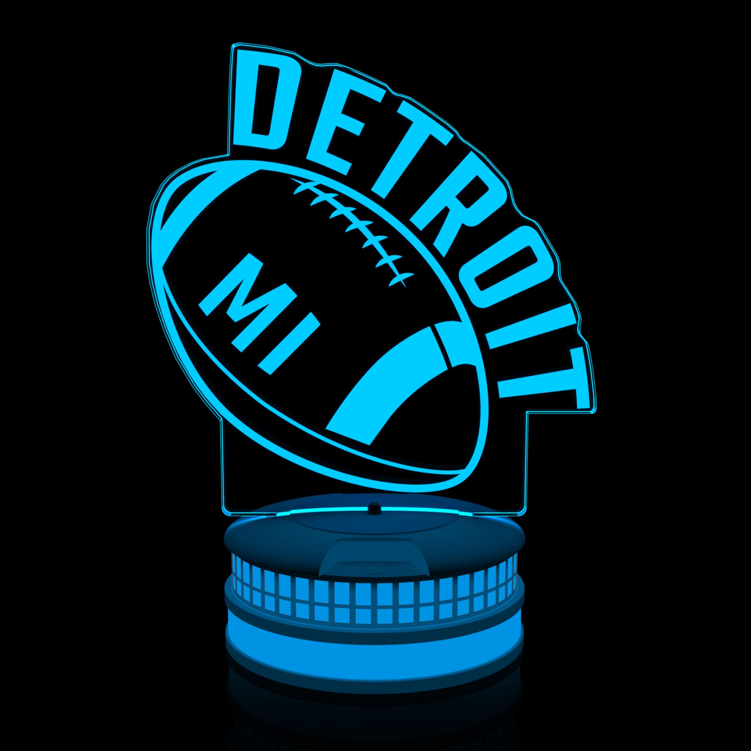 CLORURBANLIVE 3D Football Detroit Night Light 3D Illusion Lamp with Remote Control 16 Color Options Sports Decor Lighting for Fans - Multicoloured OneSize