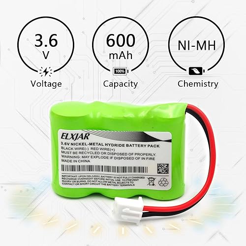 Miniatura 7 de Paquete de 2 baterías Ni-MH 23AA600 3.6V 600mAh, con enchufe de orificio cuadrado solo se adapta a Eton FRX3 0000101 Newer Square-Hole Verson (no