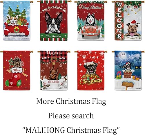 Miniatura 7 de MALIHONG Bandera de jardín de Feliz Navidad de 12.5 x 18 pulgadas, anillo de bola de Navidad de perro de cacapú, campana, corona, bandera de búfalo