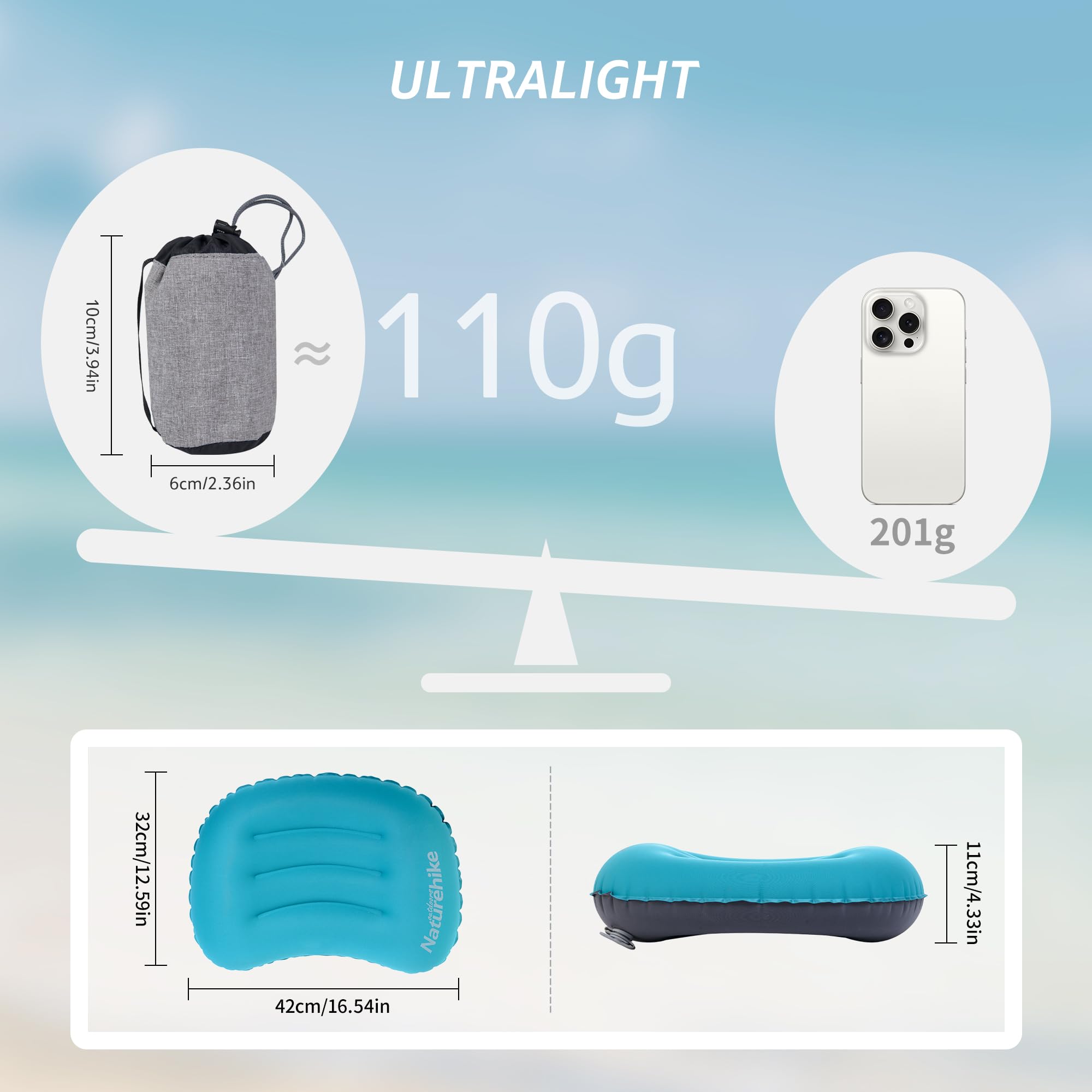 Naturehike Almohada hinchable de viaje de TPU ultraligera, cojín cervical en forma de U para acampar al aire libre, cojín de viaje portátil con soporte óptimo, ideal para viajes y dormir