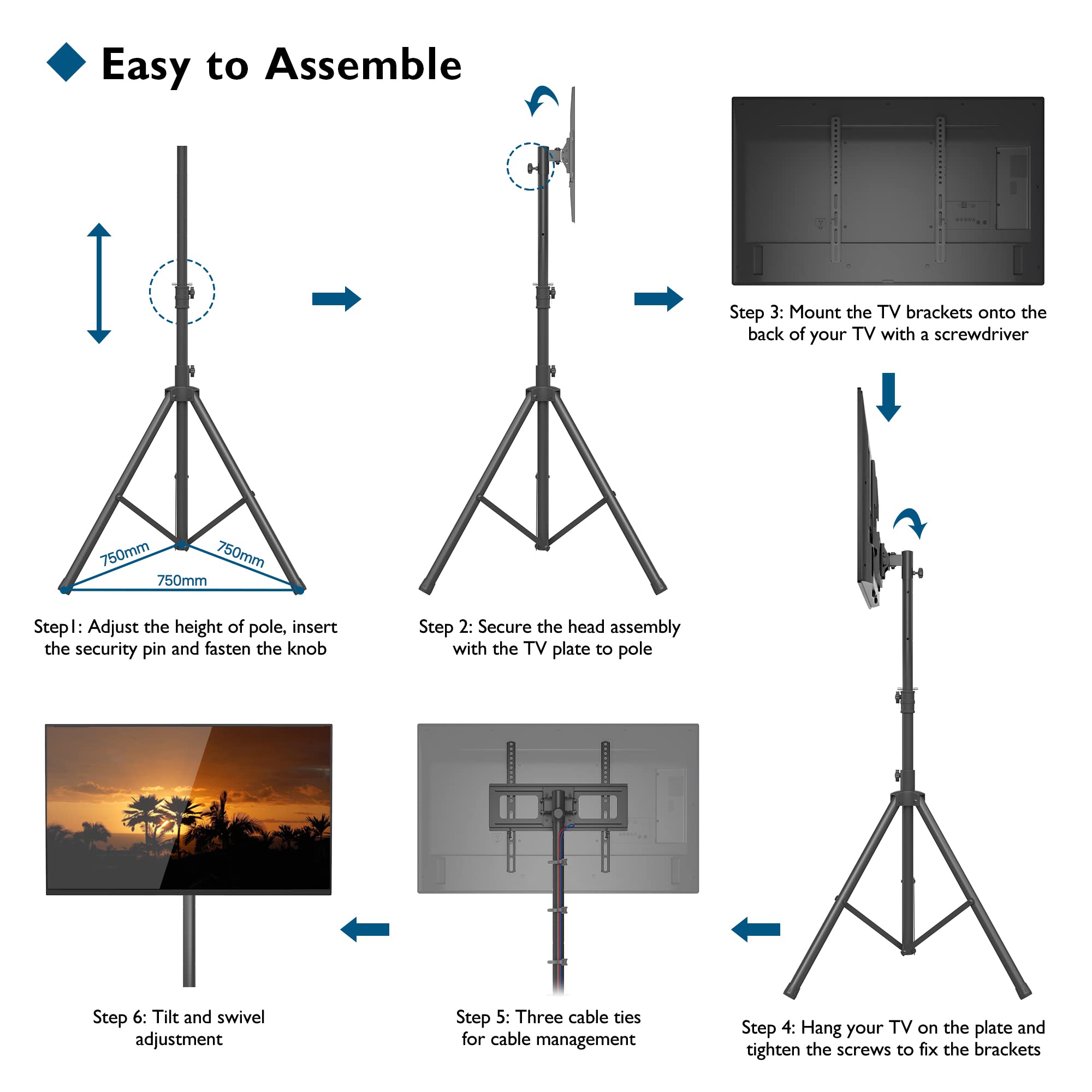 BONTEC Support TV sur Pied pour Ecrans Plasma/LCD/LED 32-60 Pouces, Pied TV Universel Pivotant, Inclinable et Reglable en Hauteur, jusqu'a 45 kg, Max VESA 400x400 mm, Ecrans Incurves et Plats