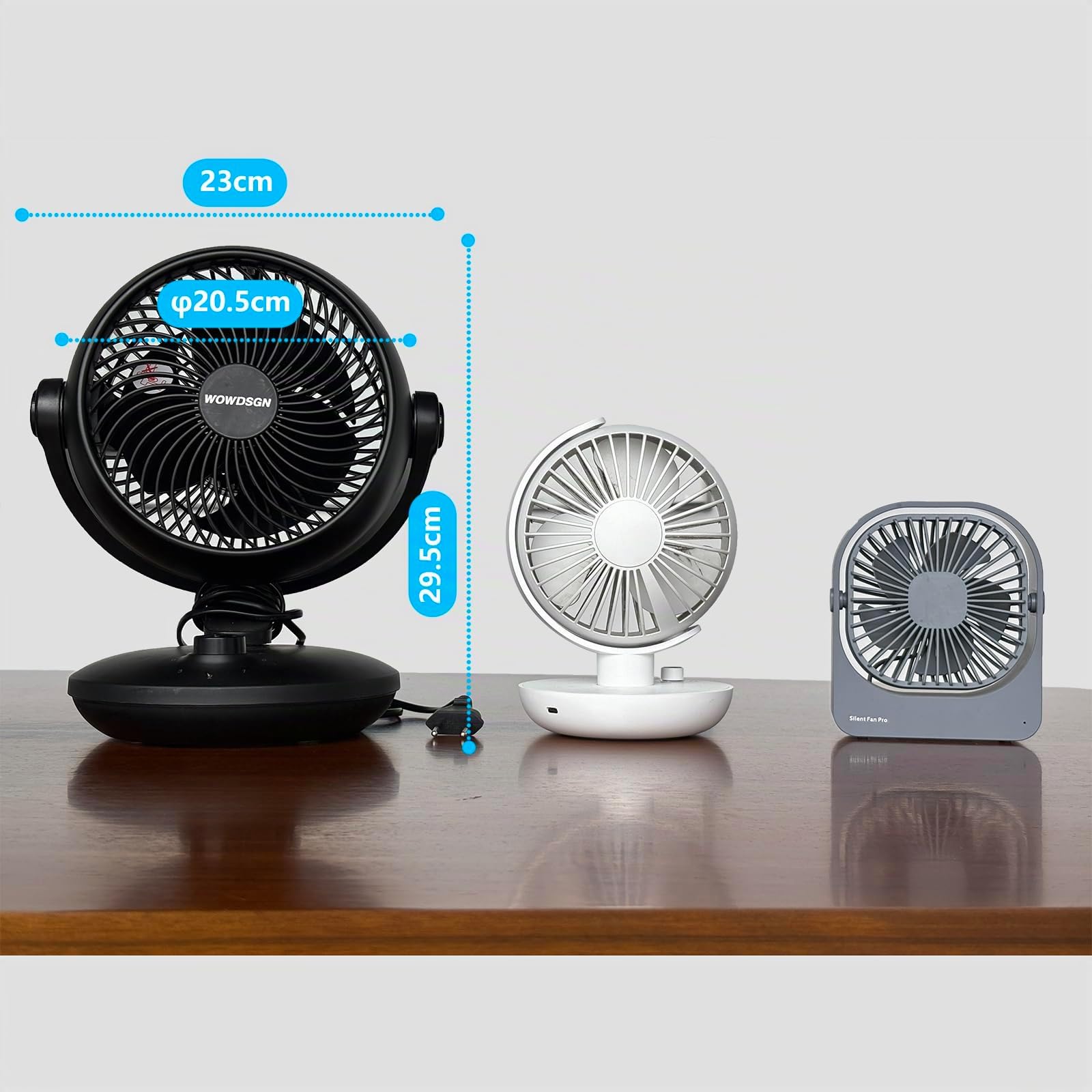 WOWDSGN Ventilateur de Table Silencieux 24dB, Ventilateur Bureau de Circulation d'air Turbo - 80° Oscillation Horizontale - 100° Réglage Vertical - 3 Vitess - Pour Chambre à Coucher/Bureau/Cuisine