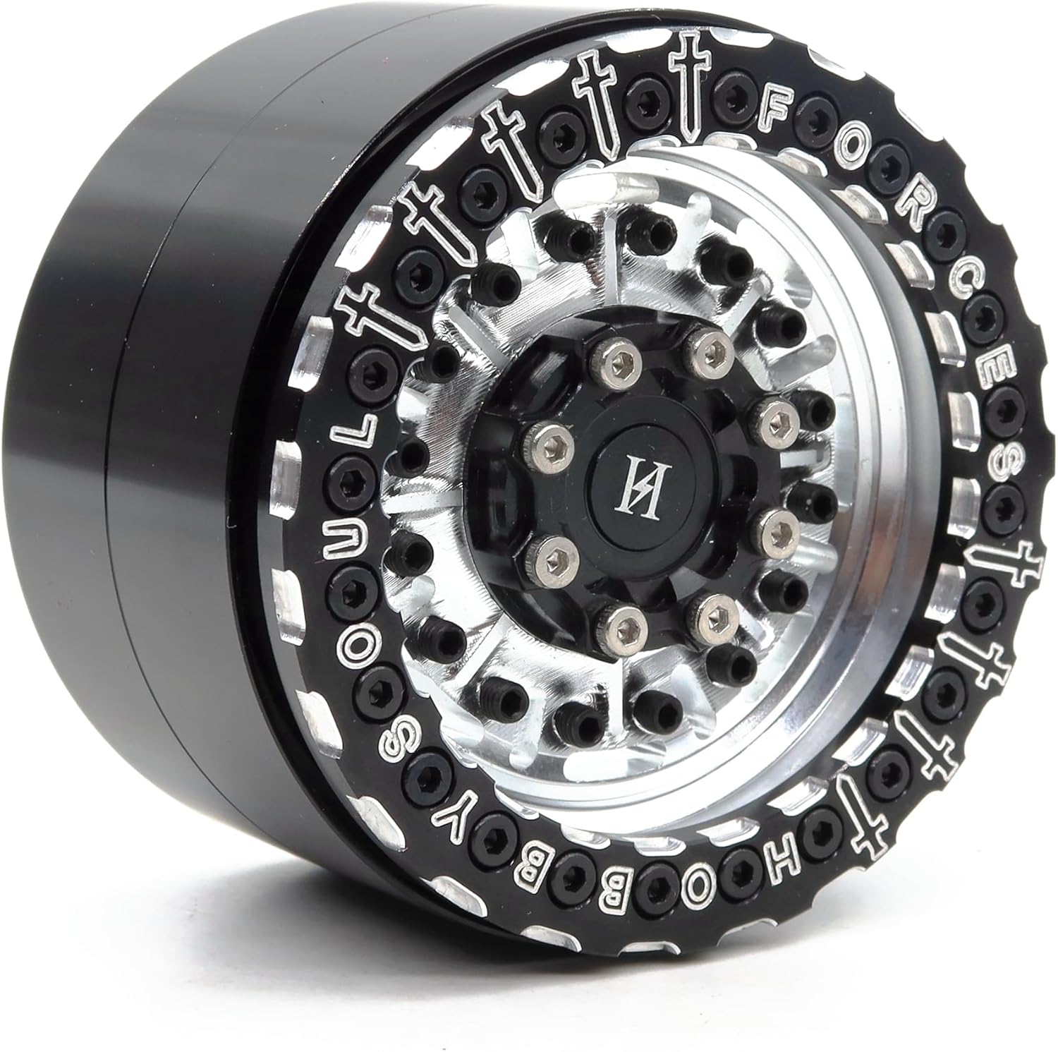 HOBBYSOUL 2pcs RC Aluminium 2.2 beadlock Wheels Hex 12mm 2.2 Rims Silver & Black Color Weight About 160g/wheel Fit for RC Mud Crawler Off Road Truck TRX4 SCX10 Capra Gen8