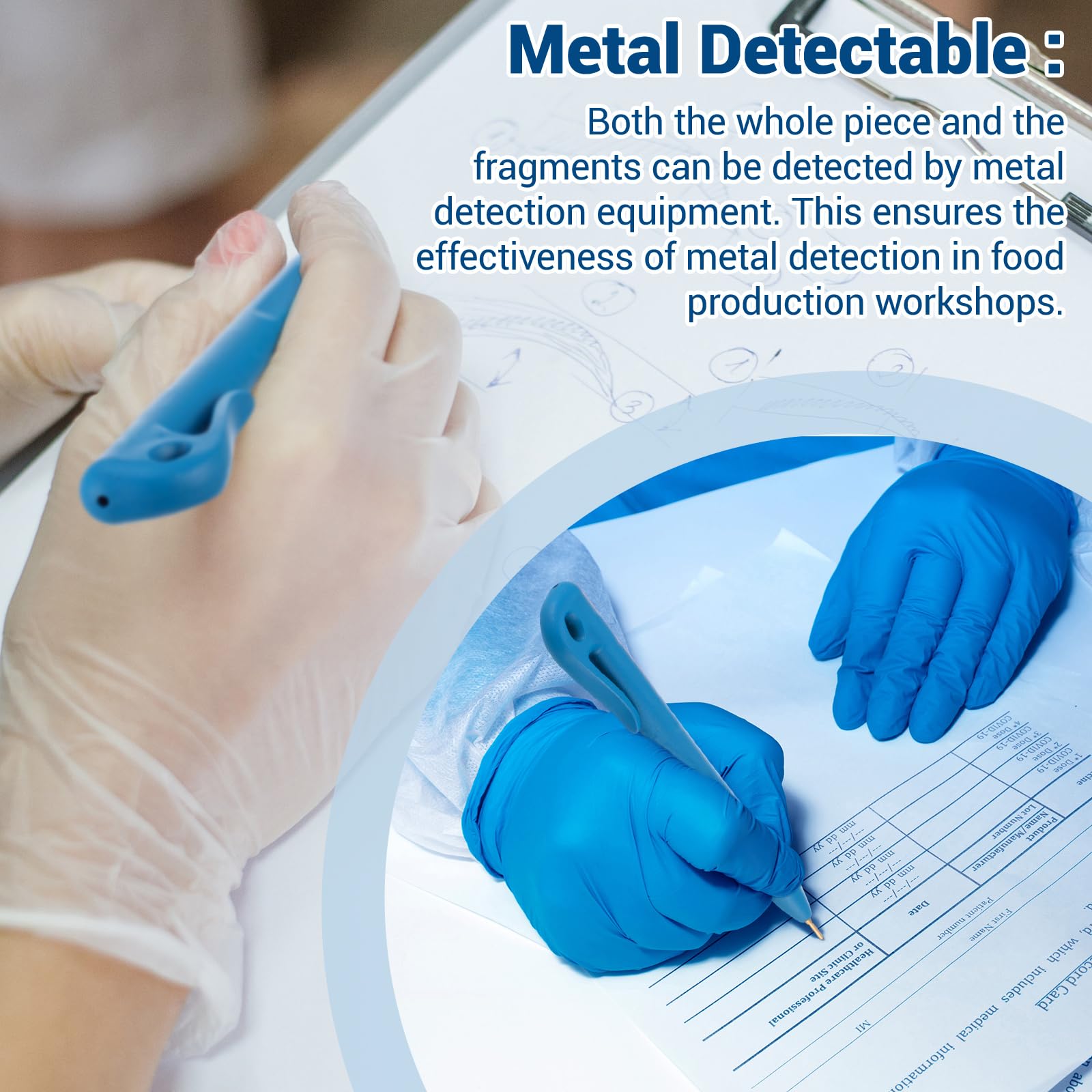 Tenceur 50 Pcs Metal Detectable Pens Standard Blue Ink Pen with Pocket Clip Lanyard Attachment Metal Retractable Ballpoint — view 6