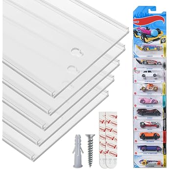 Tapeera - Pack of 5 Acrylic Wall Shelf Collector's Display Case for Model Cars - Wall Mounted Display for 164 Cars with 3M Tape & Screws Accessories