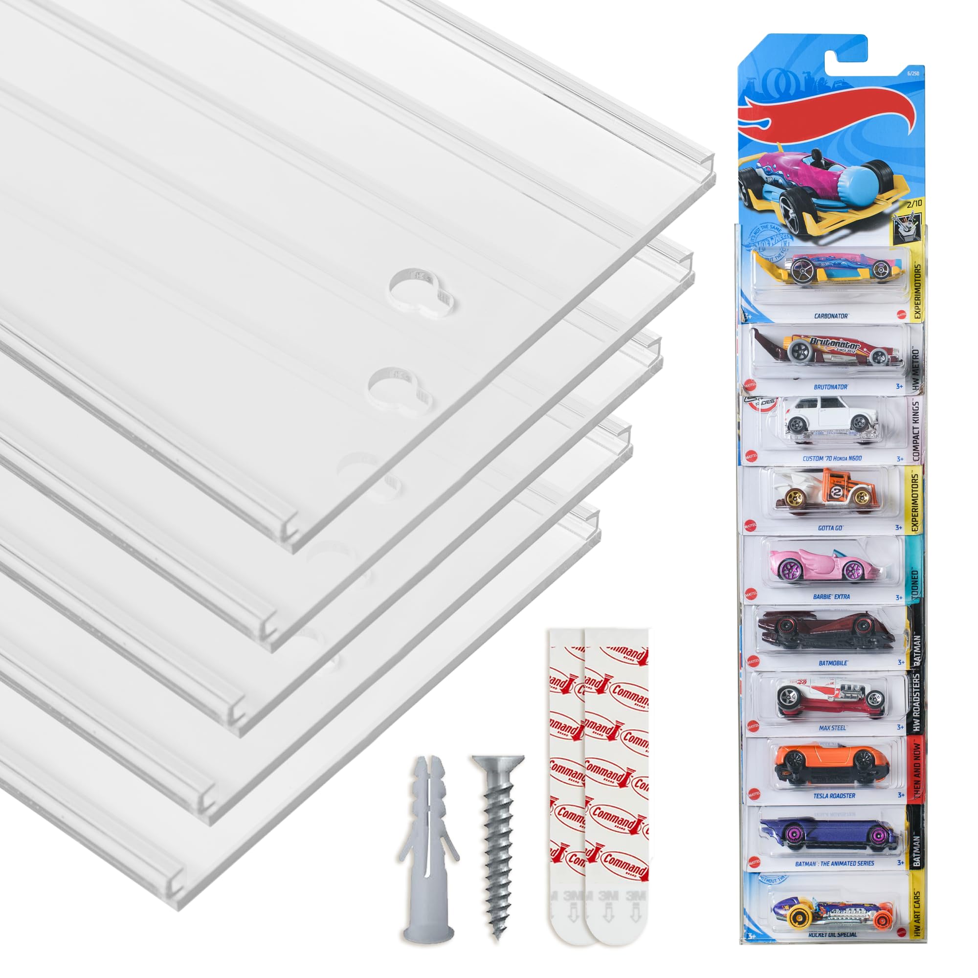 Model Car Display Case Wall Mount - Holds Up to 50 Cars - Compatible with Hot Wheels Matchbox Packaged Cars - Diecast Blister Packed Toy Car Organizer Display Shelf Rack Wall Storage (5-Pack)