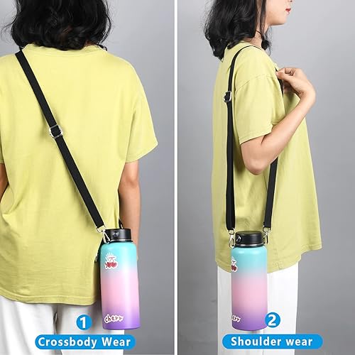 Miniatura 3 de Wongeto Mango de paracaídas con correa de hombro ajustable para botellas de agua de boca ancha de 12 onzas, 18 onzas, 24 onzas, 32 onzas y 40 onzas,