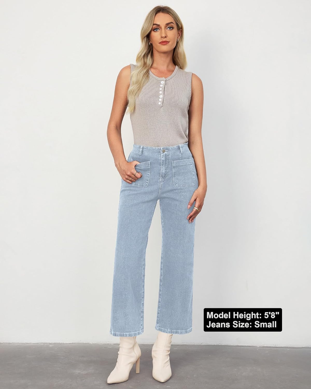 LookbookStore Womens Jeans High Waisted Trendy Cropped Wide Leg Baggy Stretchy Denim Jean Pants Pocket Trousers Jeans - Image 4